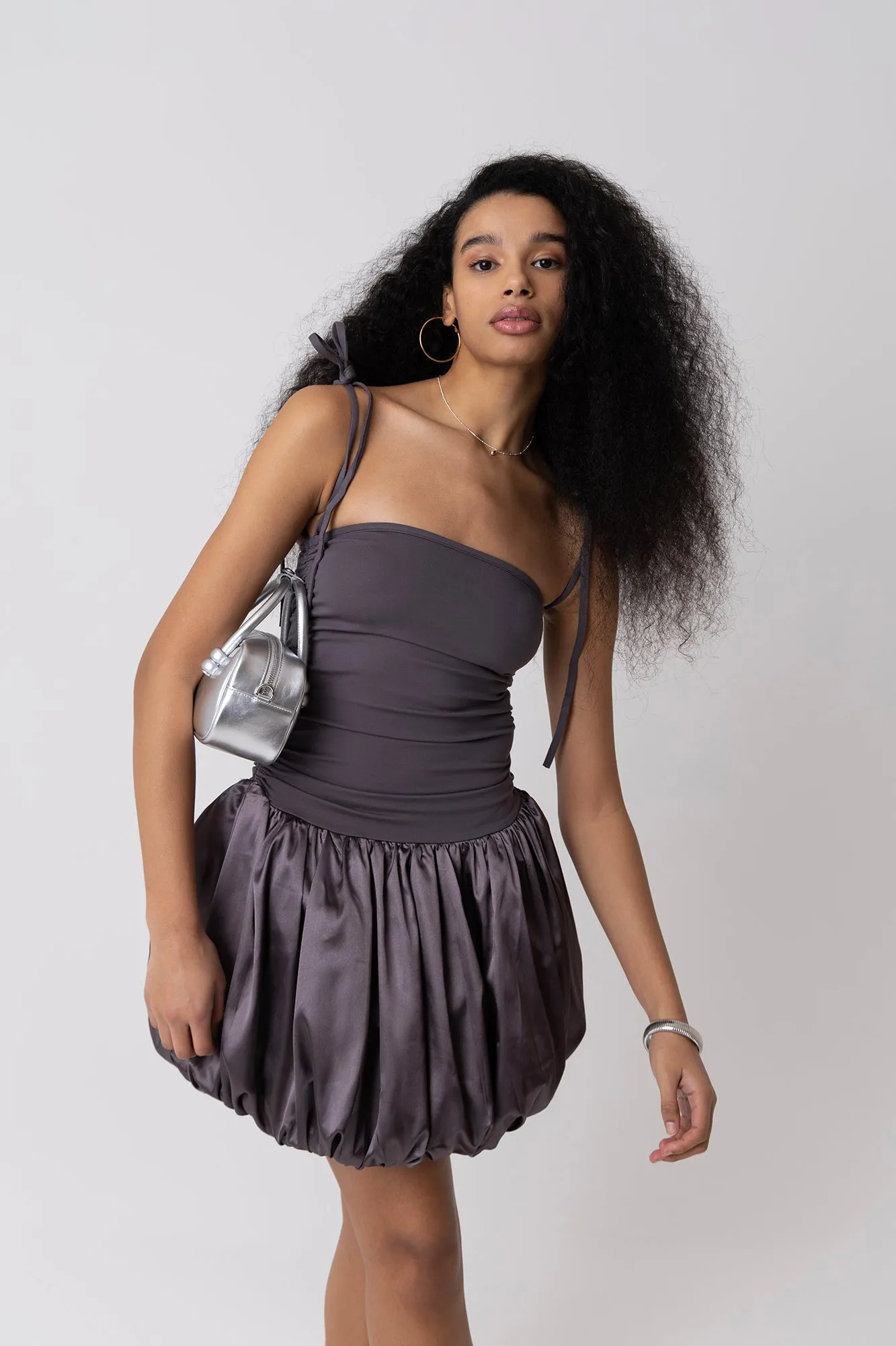 Alexa Charcoal Puffball Ultra Mini Dress sold by AMYLYNN product image thumbnail 3