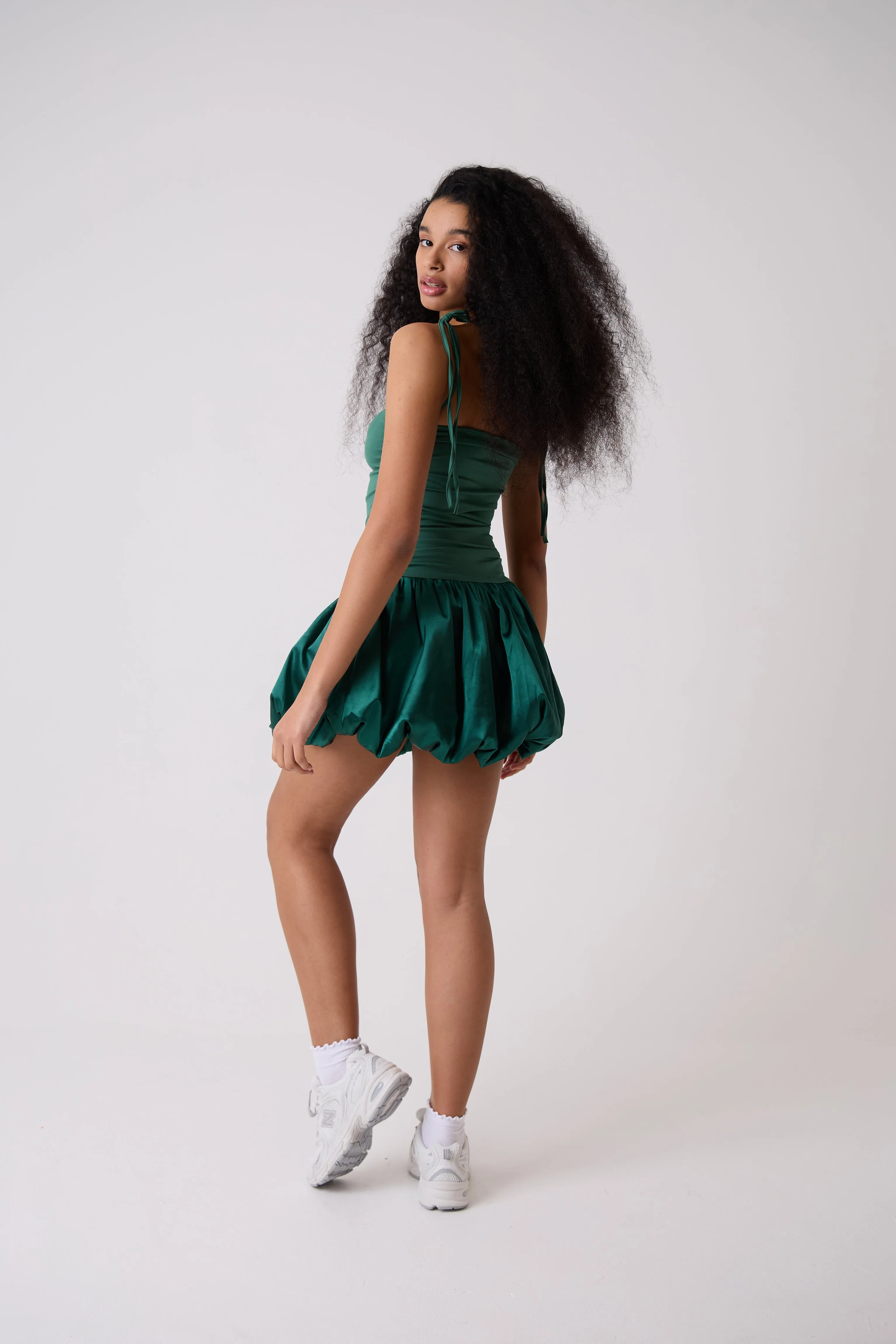 Alexa Emerald Green Satin Puffball Ultra Mini Dress sold by AMYLYNN product image thumbnail 4