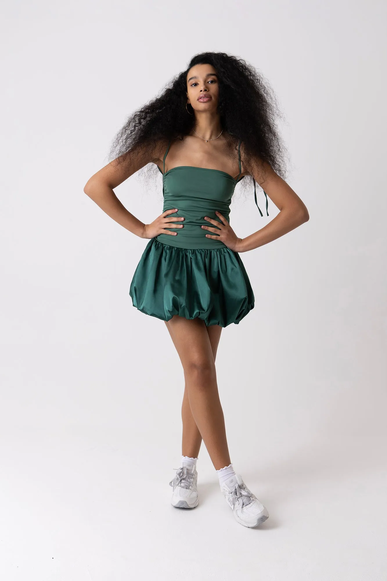 Alexa Emerald Green Satin Puffball Ultra Mini Dress sold by AMYLYNN product image thumbnail 2
