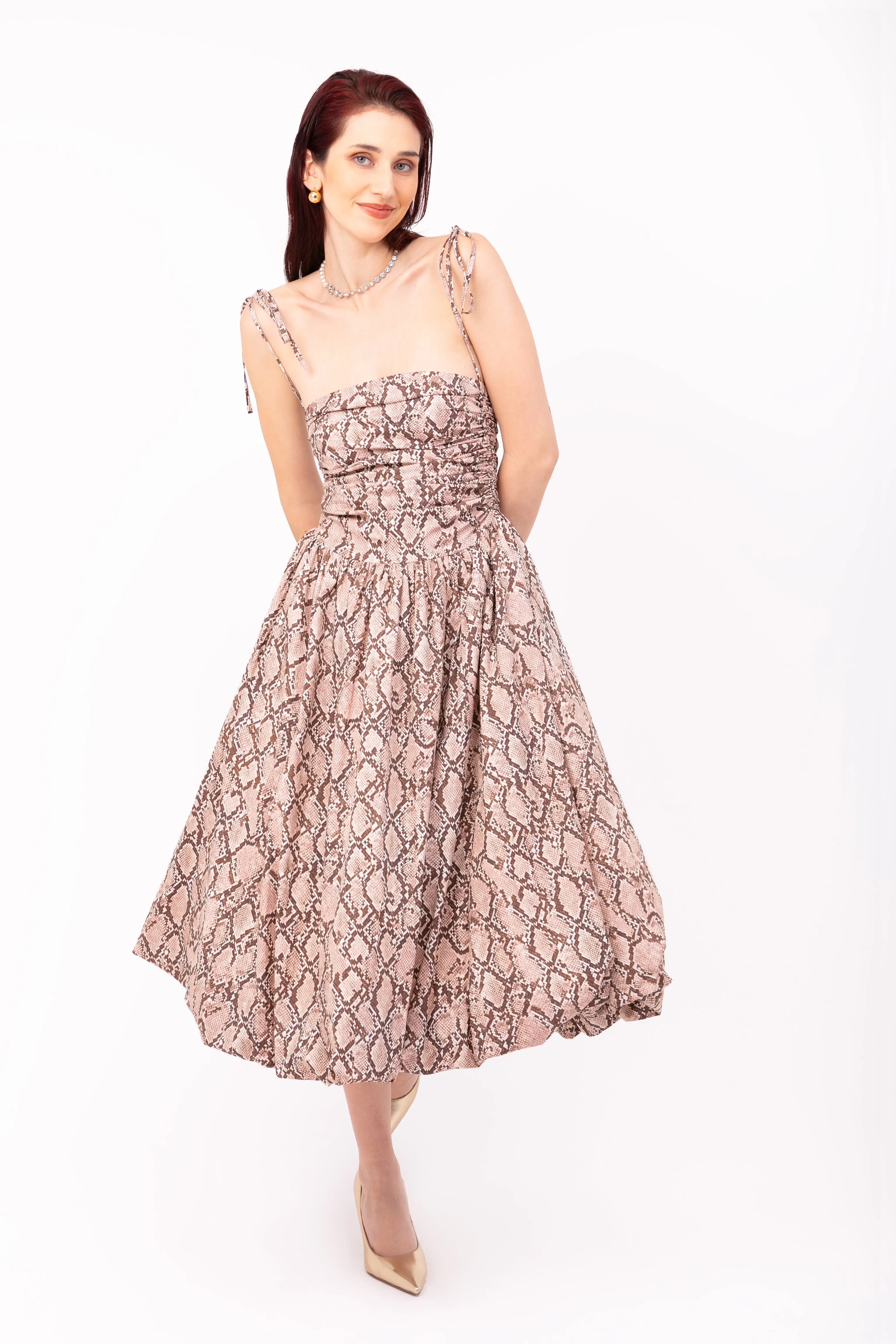 Alexa Rich Cotton Snake Print Puffball Dress sold by AMYLYNN product image thumbnail 3