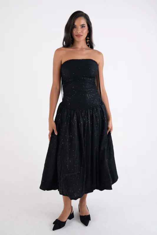 Alexa Black Lace Sequin Puffball Dress sold by AMYLYNN