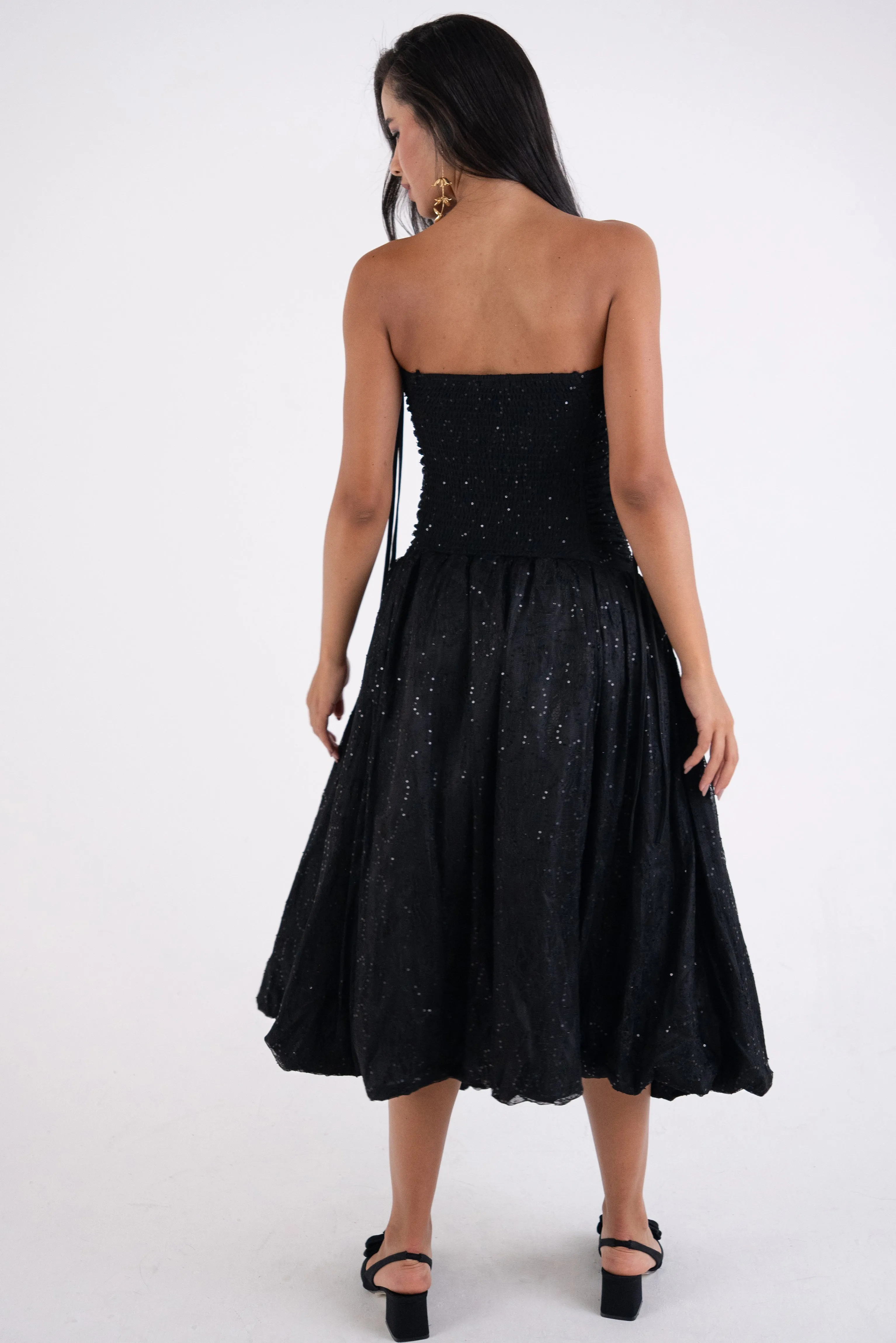 Alexa Black Lace Sequin Puffball Dress sold by AMYLYNN product image thumbnail 4