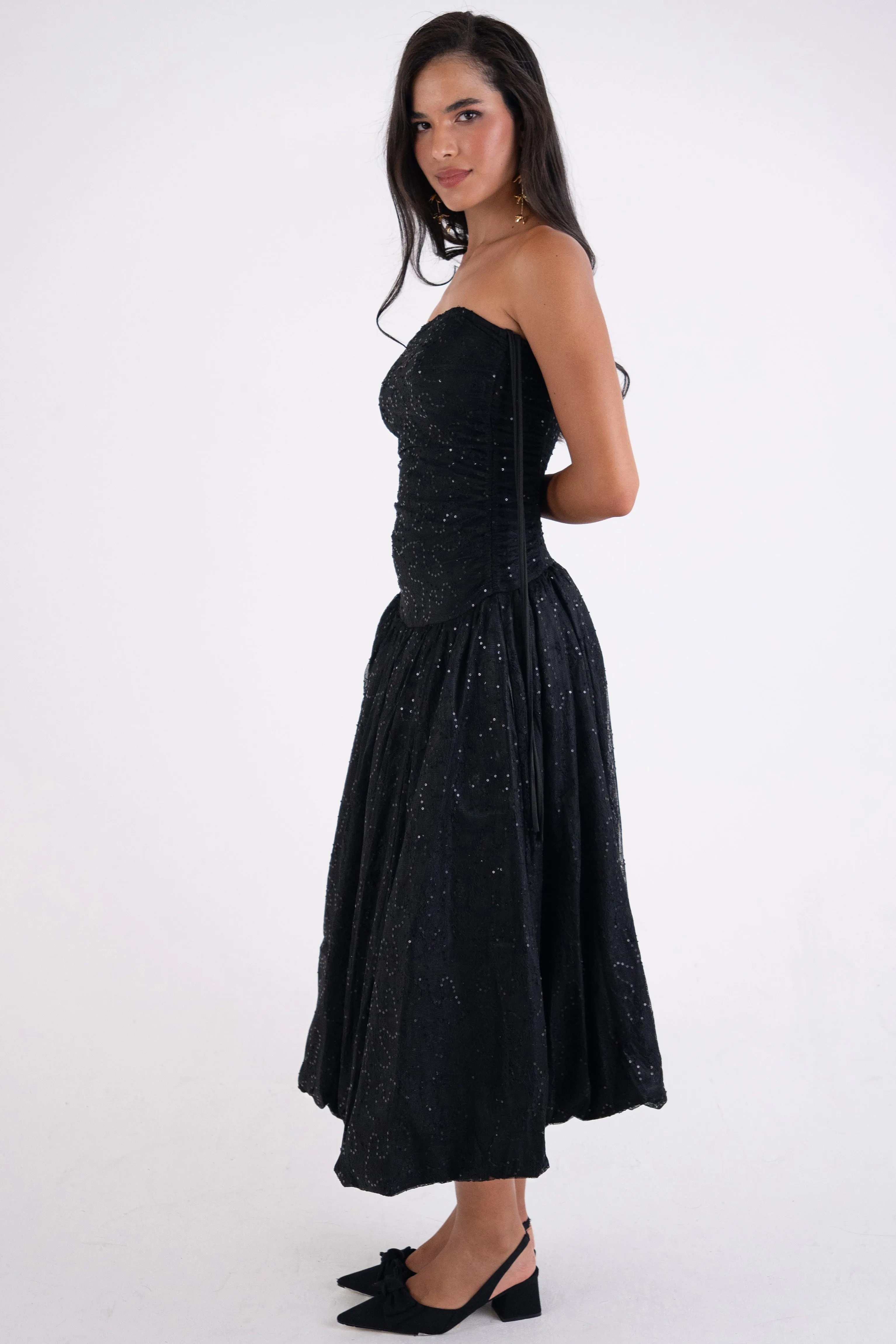 Alexa Black Lace Sequin Puffball Dress sold by AMYLYNN product image thumbnail 3