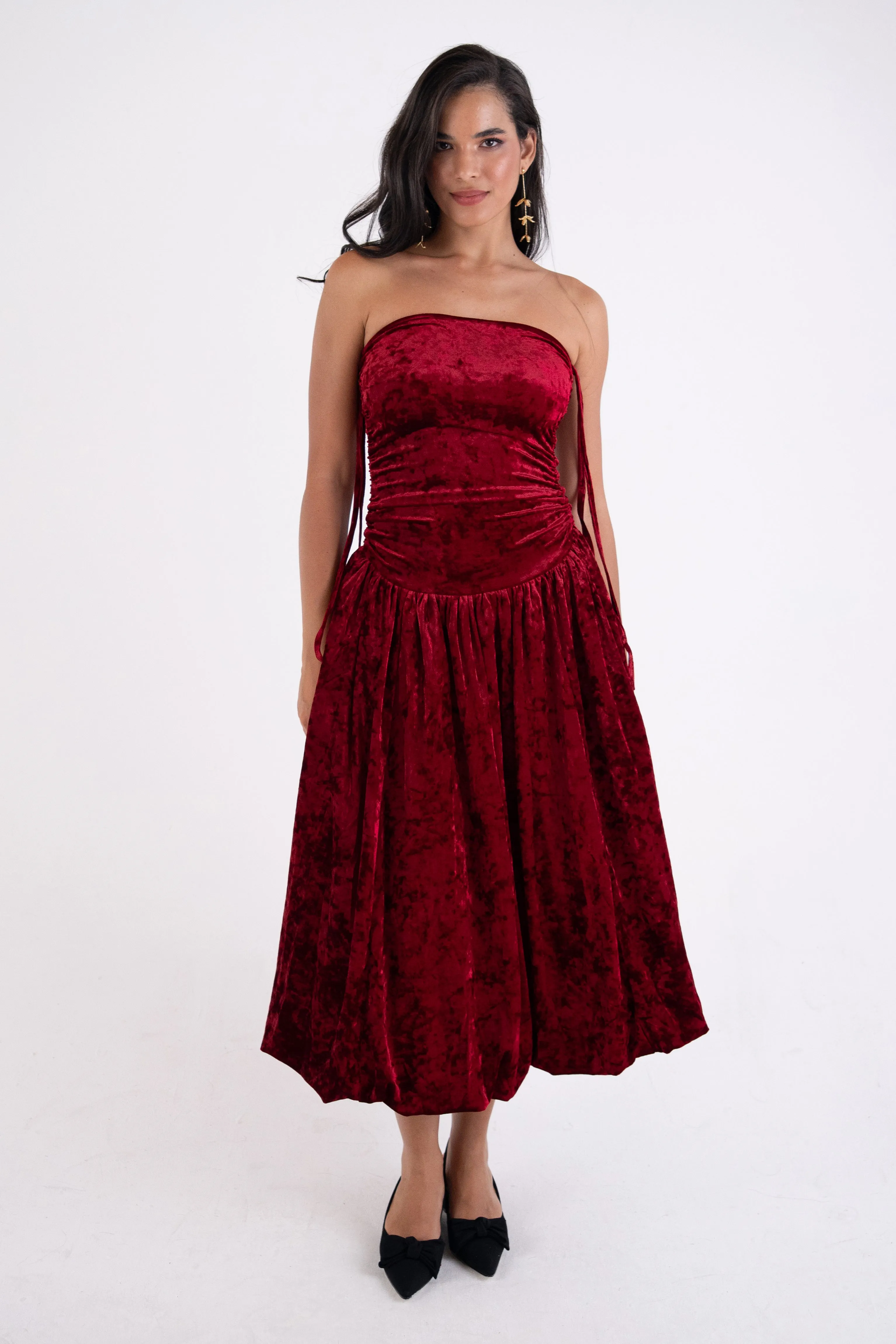 Alexa Dark Red Velvet Puffball Dress sold by AMYLYNN product image thumbnail 4