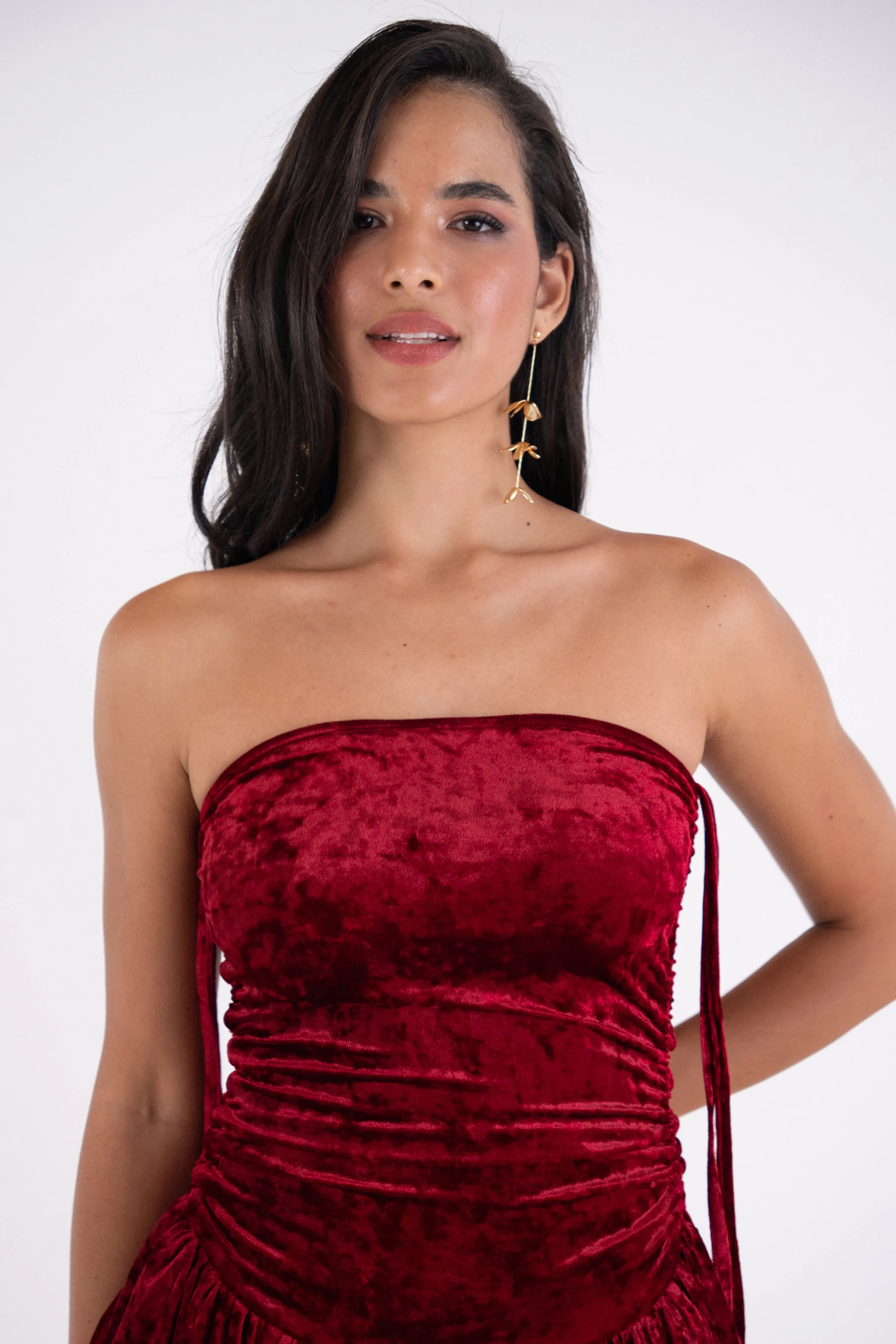 Alexa Dark Red Velvet Puffball Dress sold by AMYLYNN product image thumbnail 3