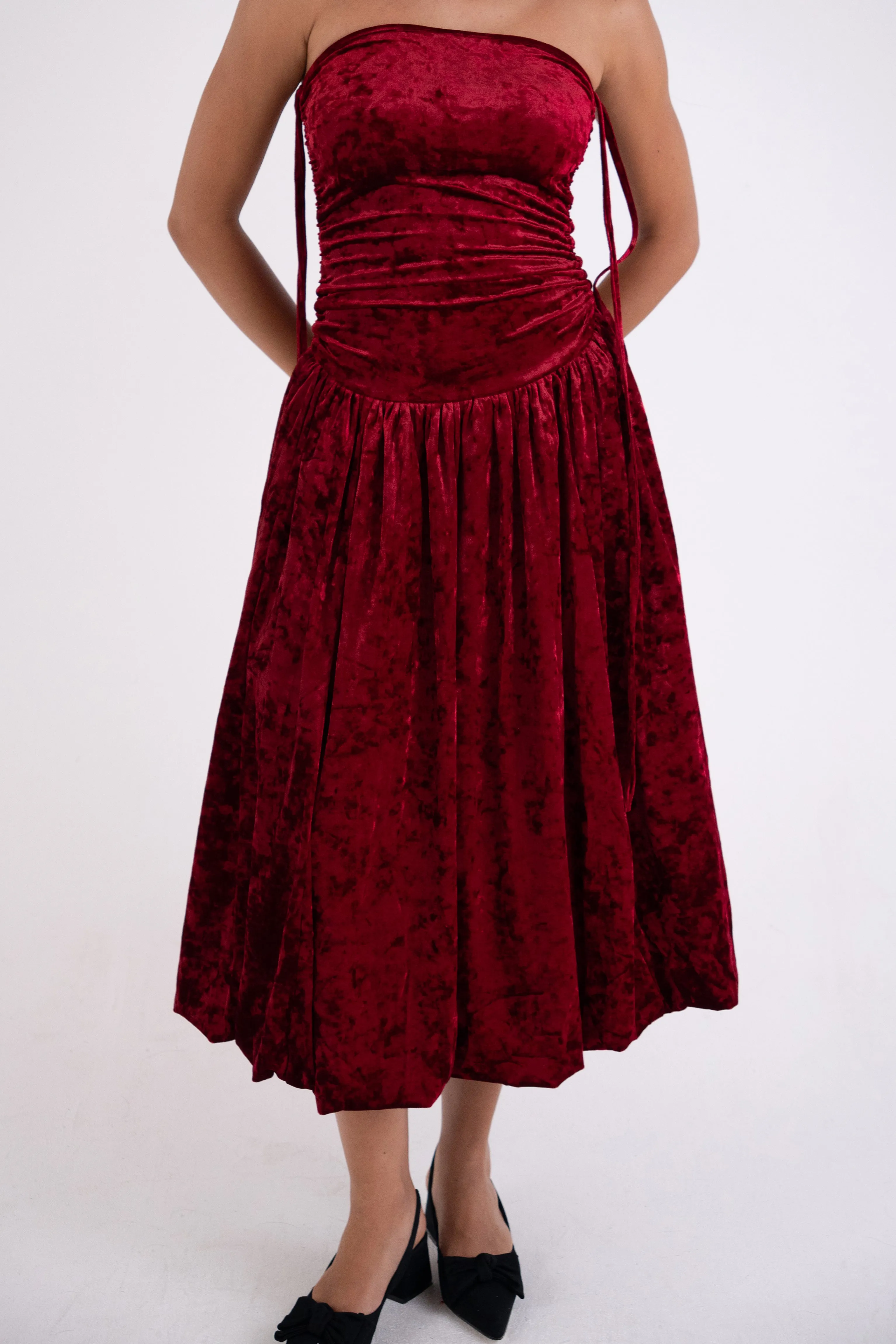 Alexa Dark Red Velvet Puffball Dress sold by AMYLYNN product image thumbnail 5