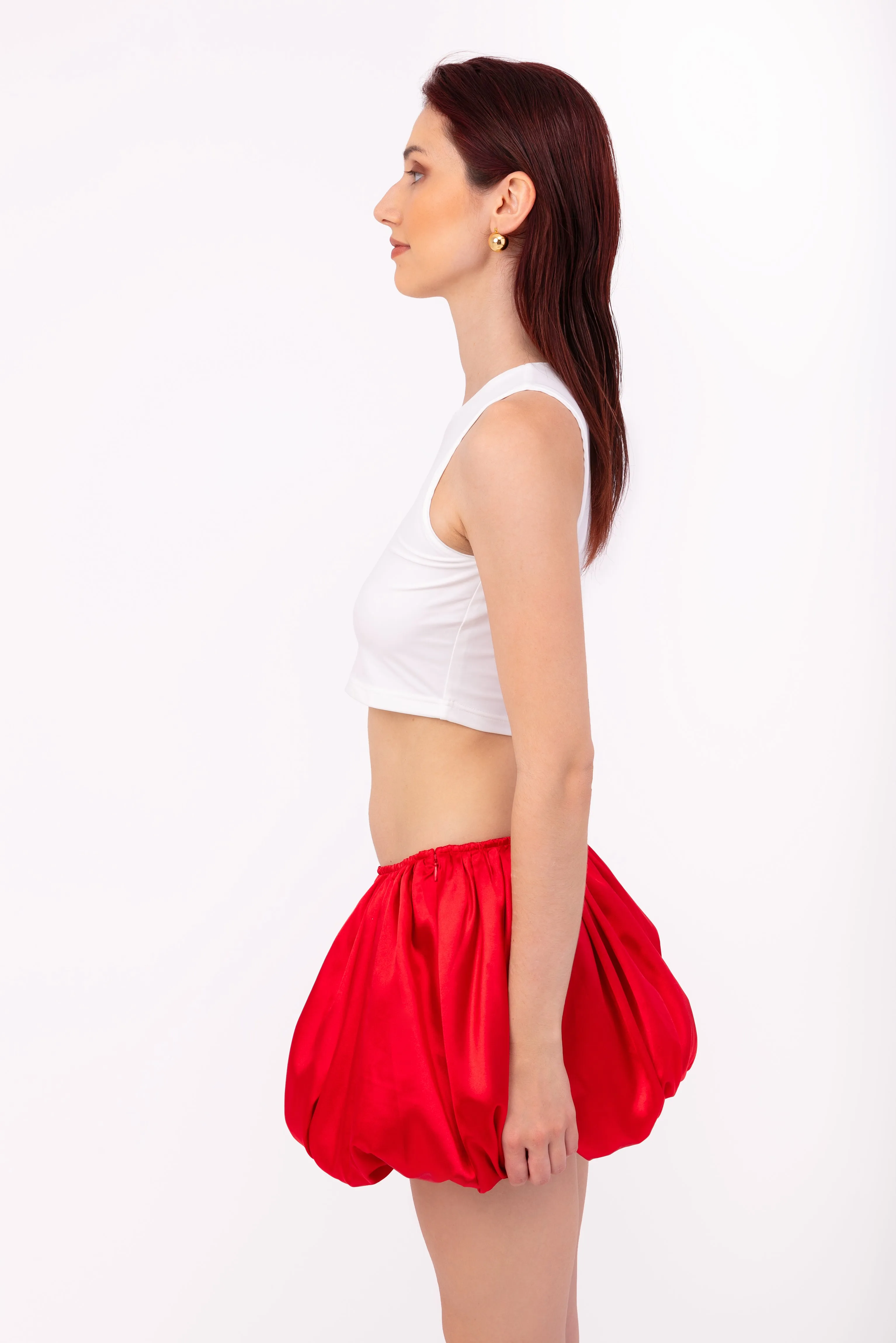 Claudia Red Satin Ultra Mini Puffball Skirt sold by AMYLYNN product image thumbnail 4