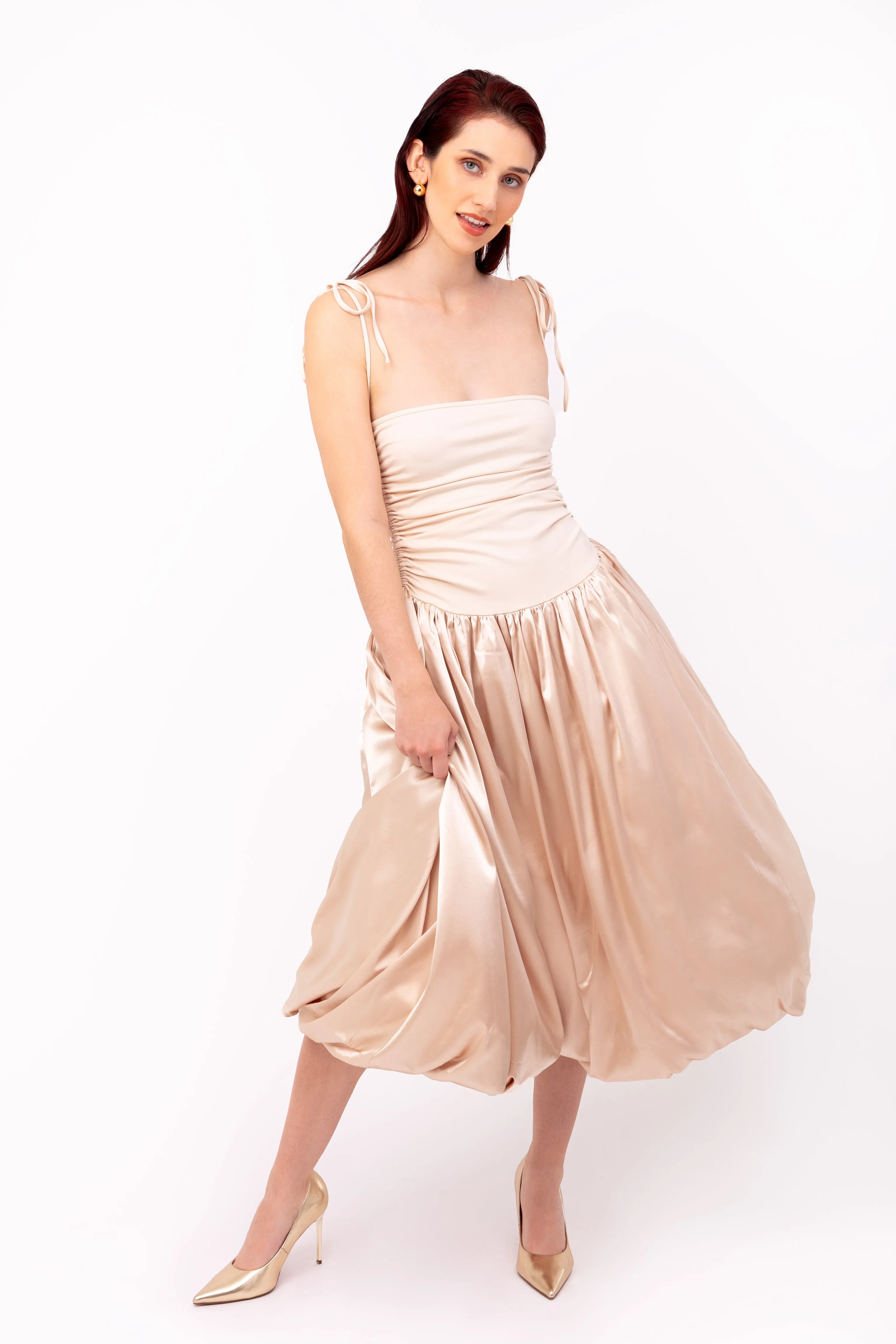 Alexa Rich Cotton Champagne Satin Puffball Dress sold by AMYLYNN product image thumbnail 3