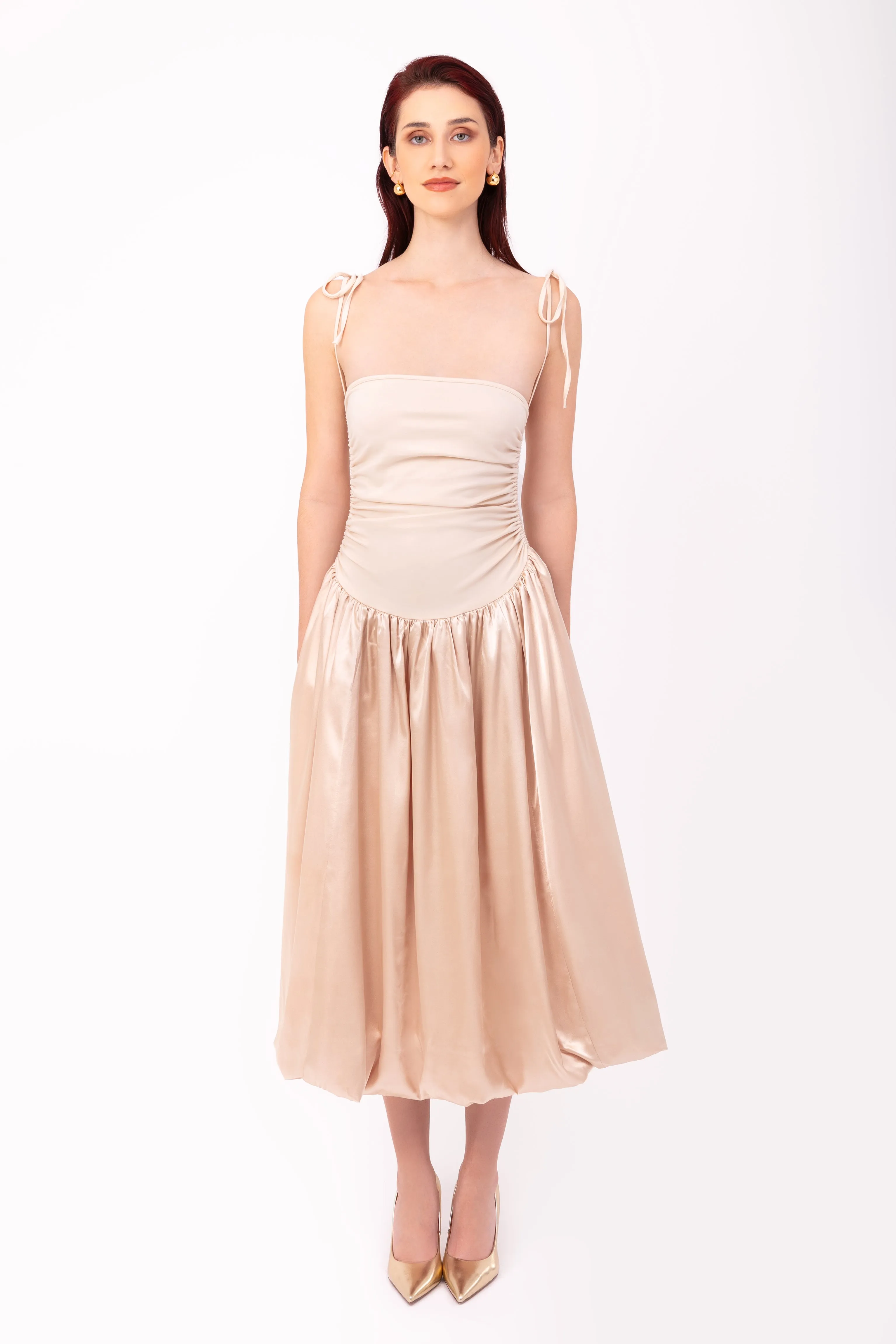 Alexa Rich Cotton Champagne Satin Puffball Dress sold by AMYLYNN product image thumbnail 5