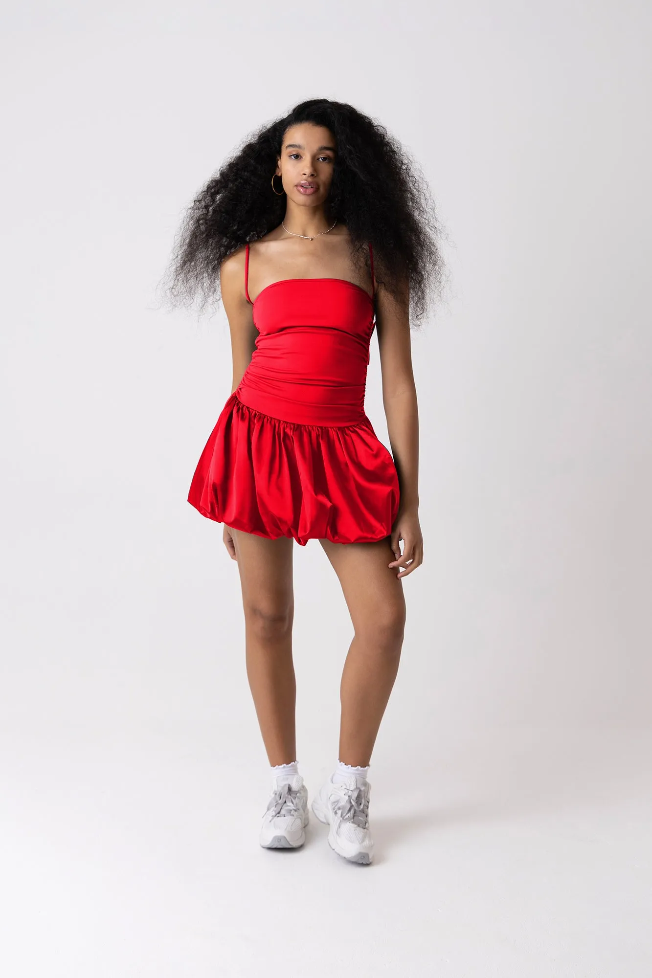 Alexa Red Satin Puffball Ultra Mini Dress sold by AMYLYNN