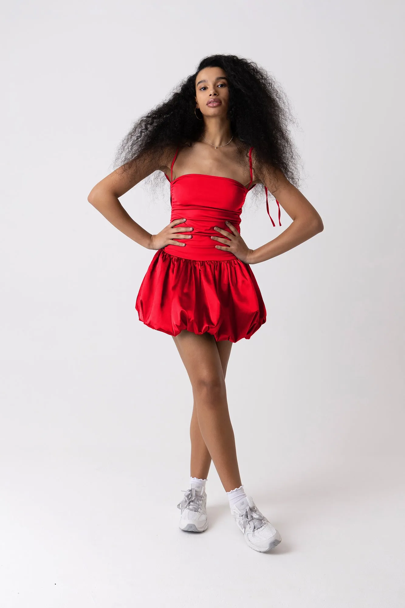 Alexa Red Satin Puffball Ultra Mini Dress sold by AMYLYNN product image thumbnail 2