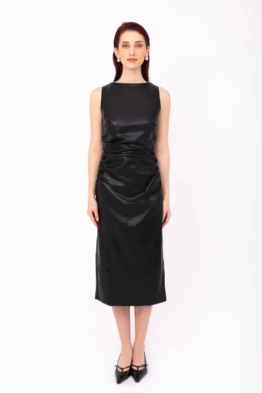 Vera Black Leather Midi Dress made by AMYLYNN