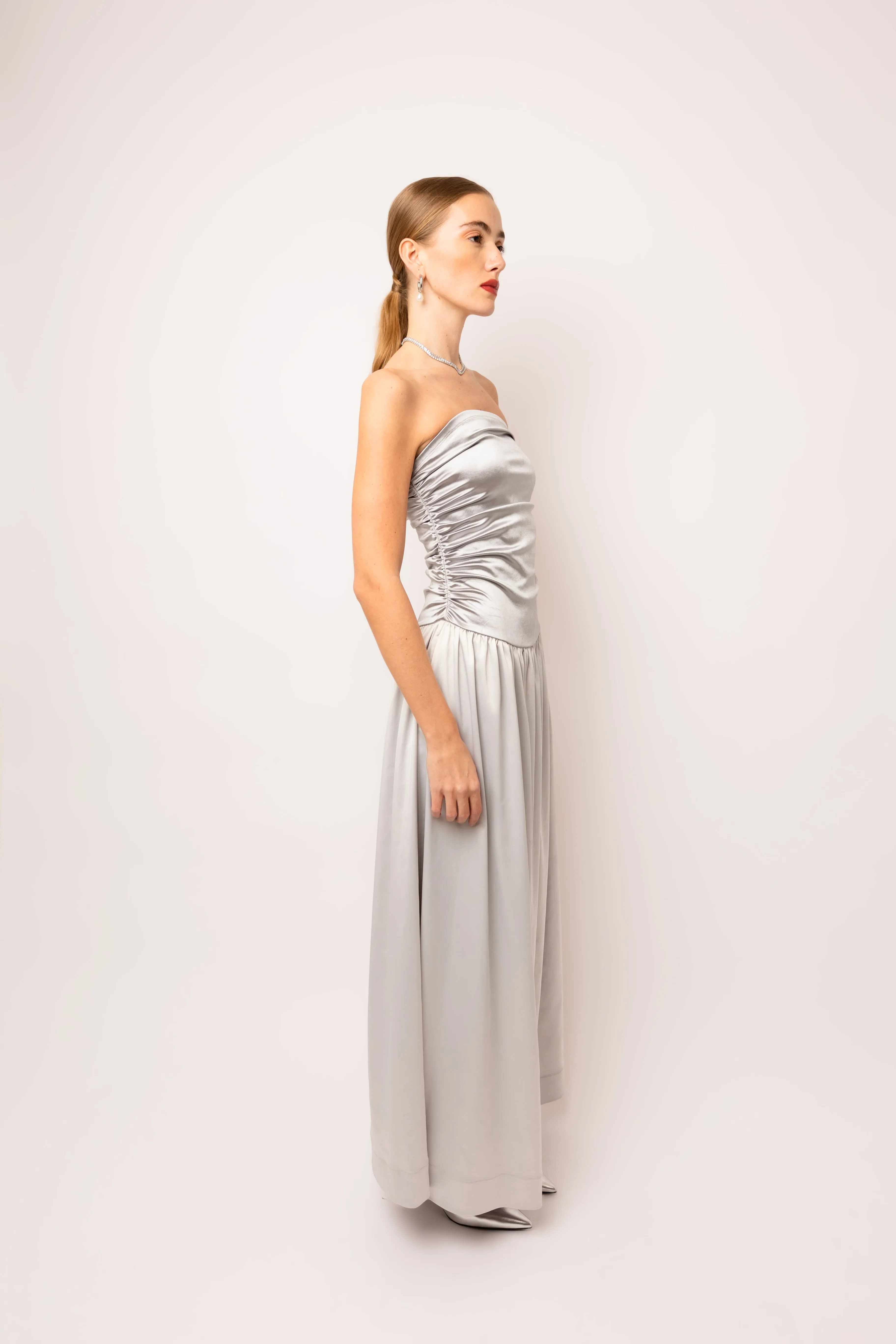 Micha Silver Satin Maxi Dress sold by AMYLYNN product image thumbnail 5