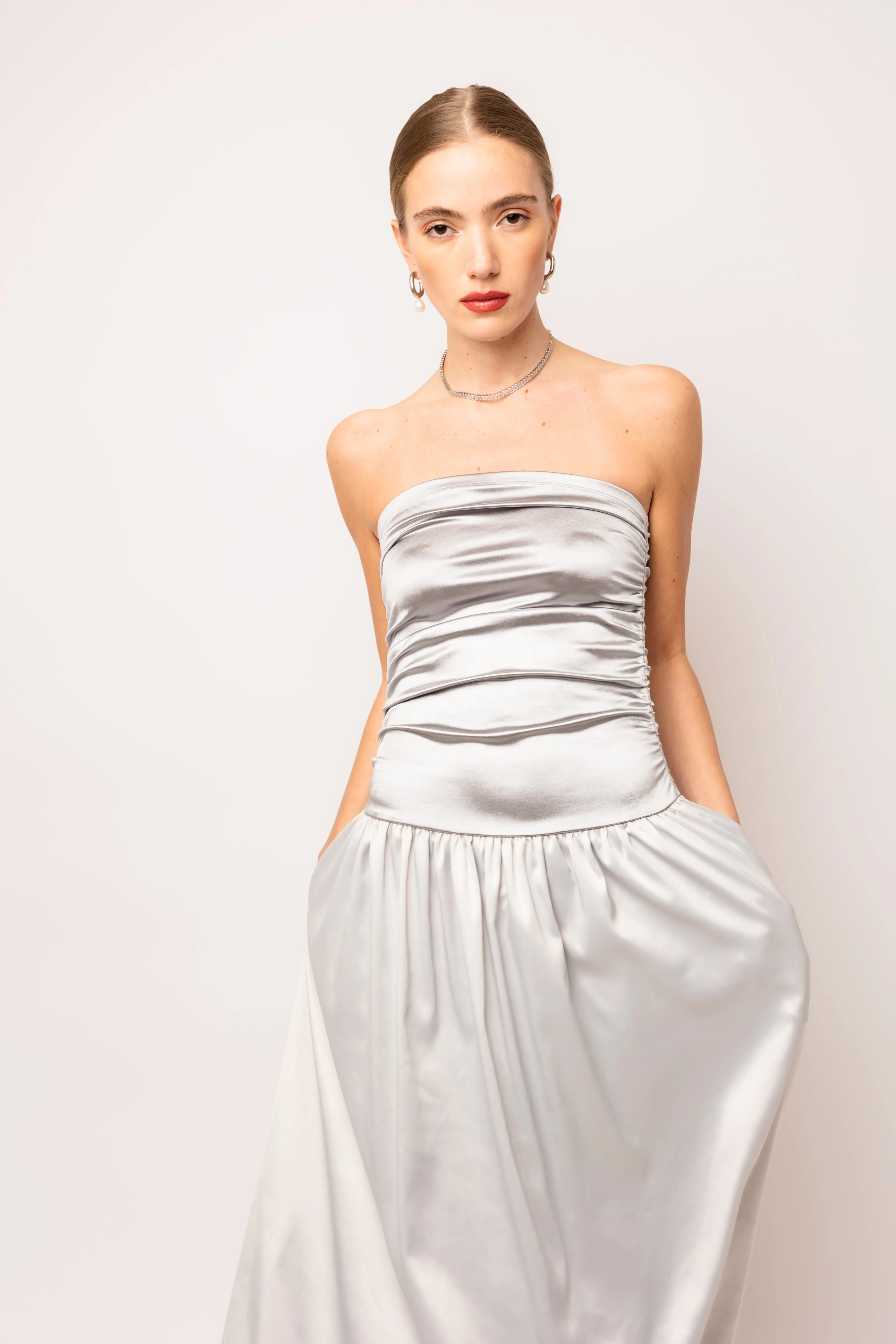 Micha Silver Satin Maxi Dress sold by AMYLYNN product image thumbnail 3