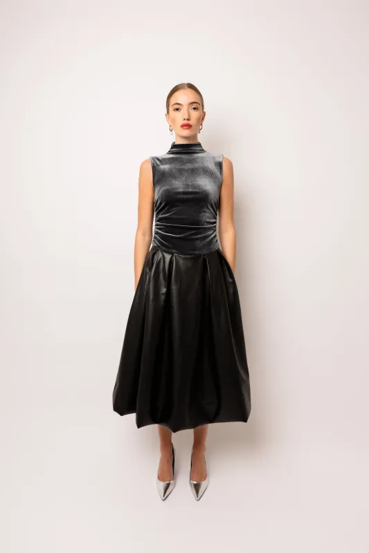 Autumn Graphite Puffball Midi Dress sold by AMYLYNN