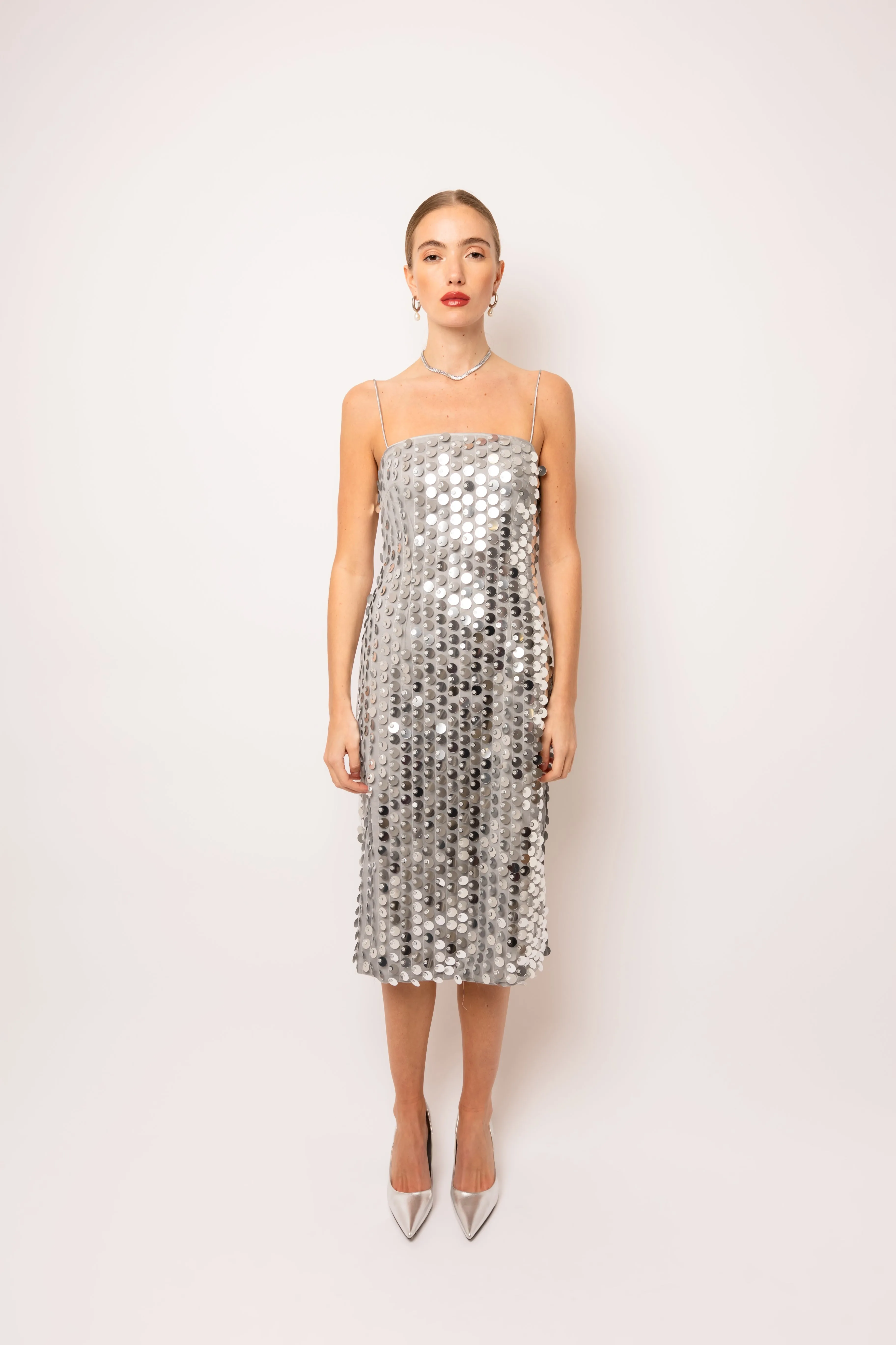Farley Silver Disc Sequin Midi Dress sold by AMYLYNN product image thumbnail 3