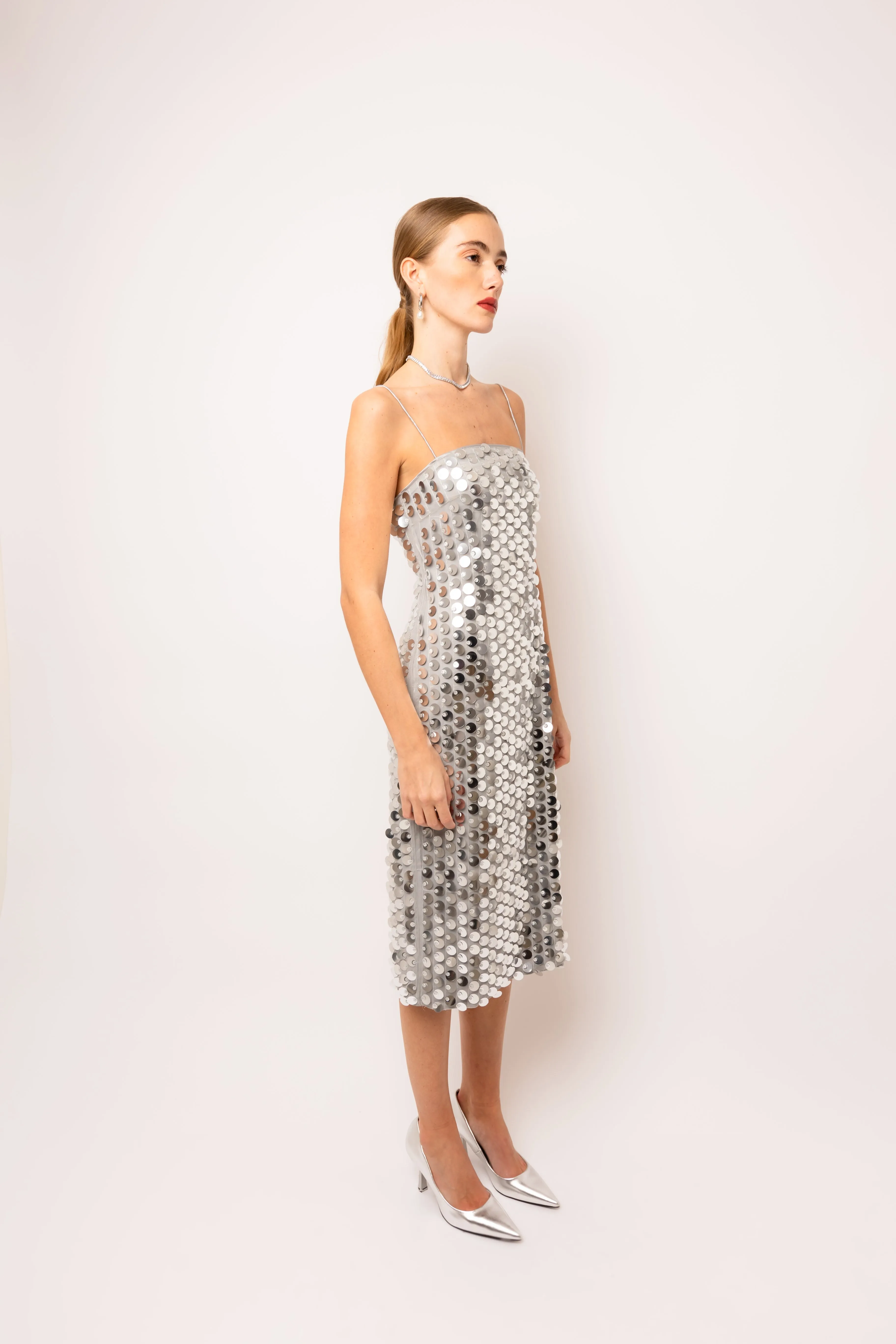 Farley Silver Disc Sequin Midi Dress sold by AMYLYNN product image thumbnail 4