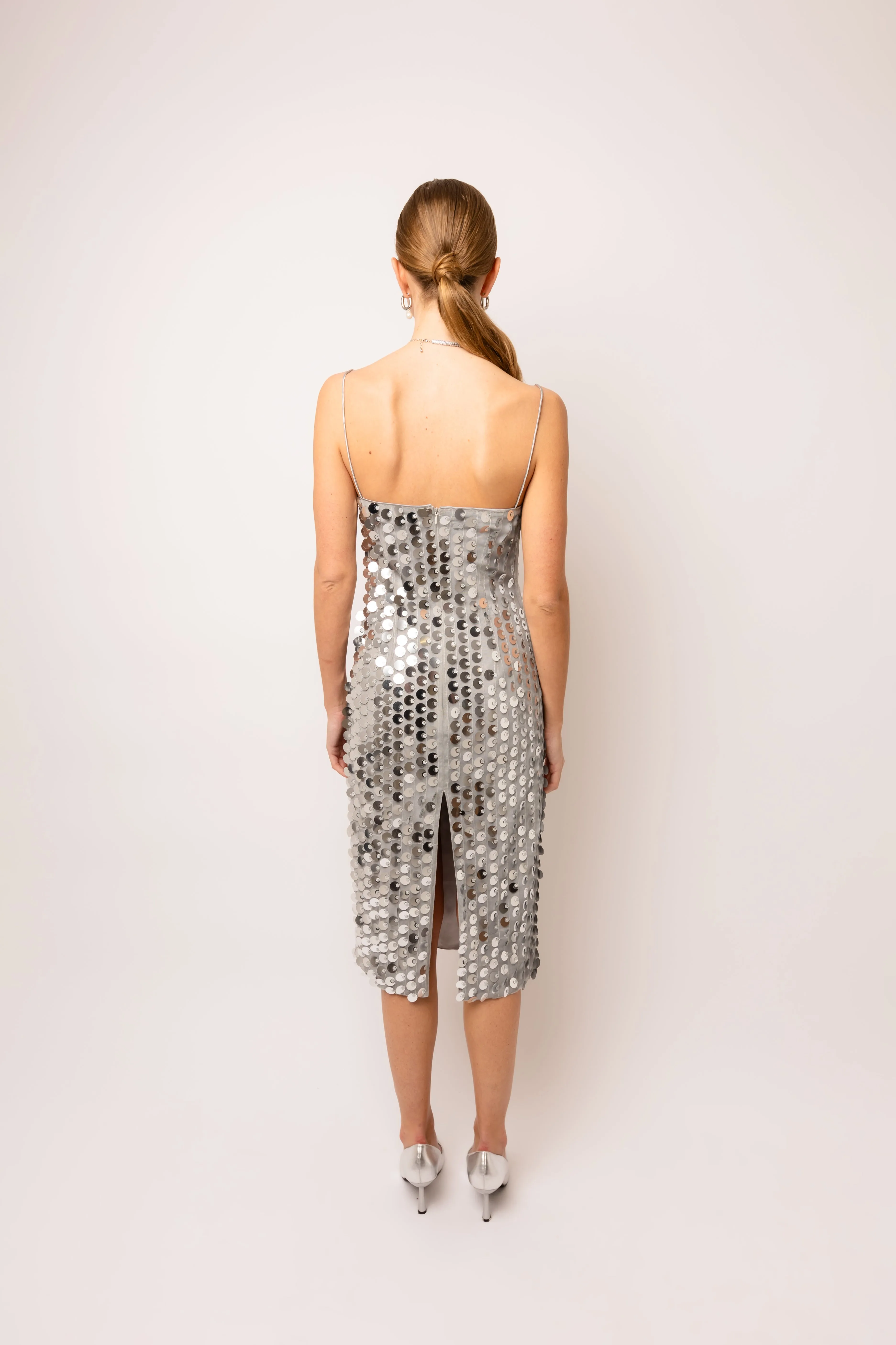 Farley Silver Disc Sequin Midi Dress sold by AMYLYNN product image thumbnail 5