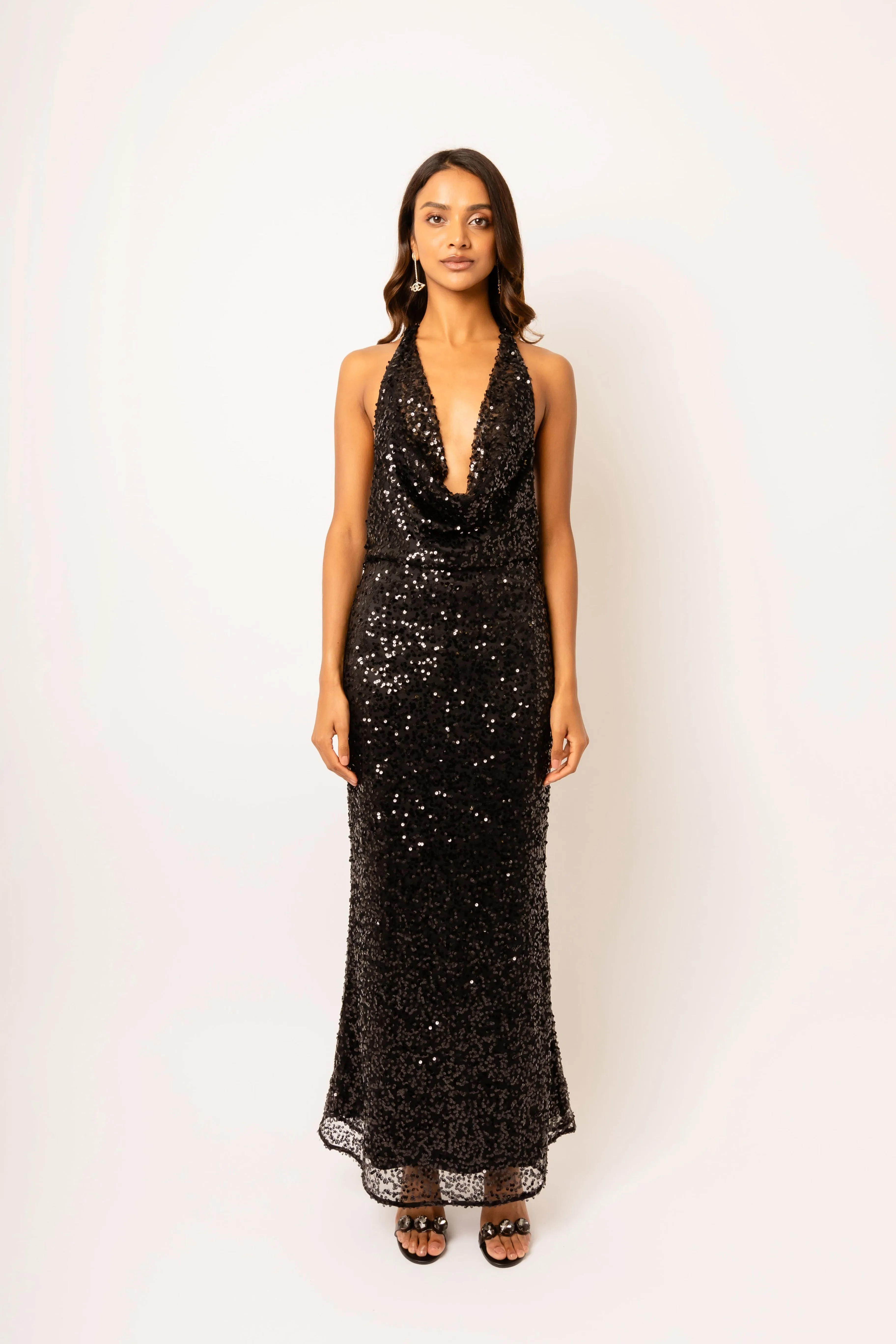 Rio Black Halter-neck Embellished Maxi Dress sold by AMYLYNN