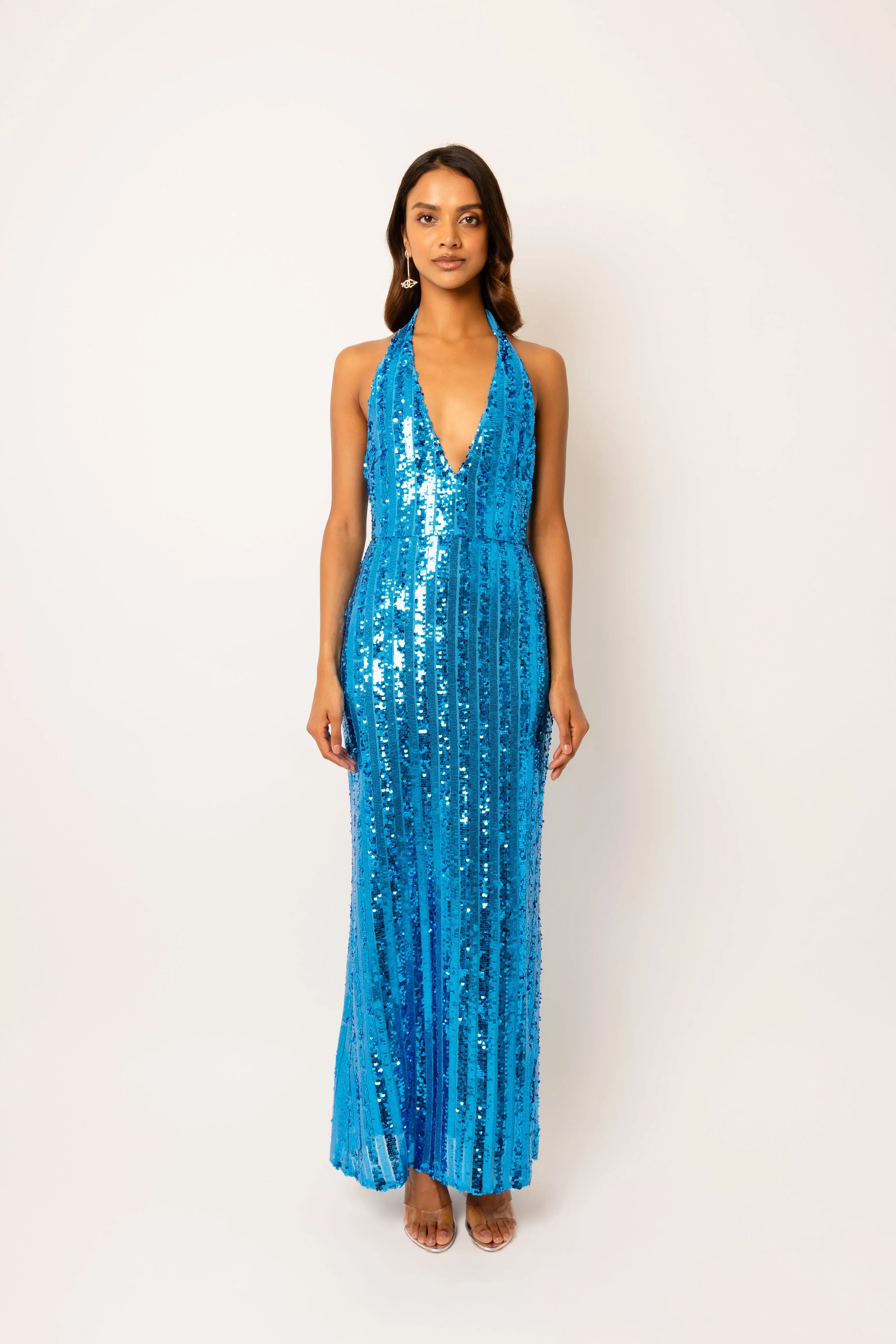 Shiloh Blue Sequin Maxi Dress sold by AMYLYNN