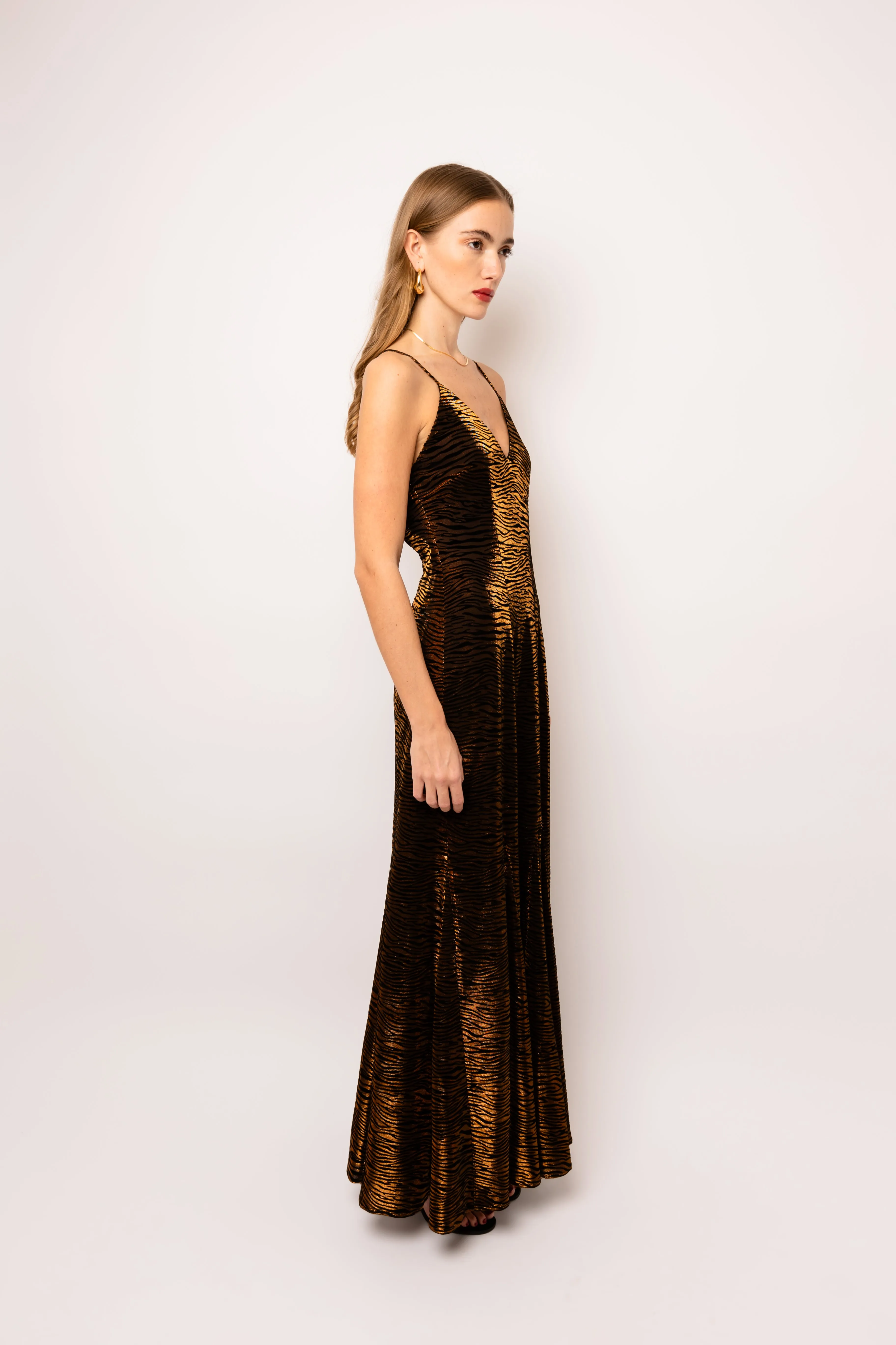 Talia Brown Tiger Velvet Burnout Maxi Dress sold by AMYLYNN product image thumbnail 4