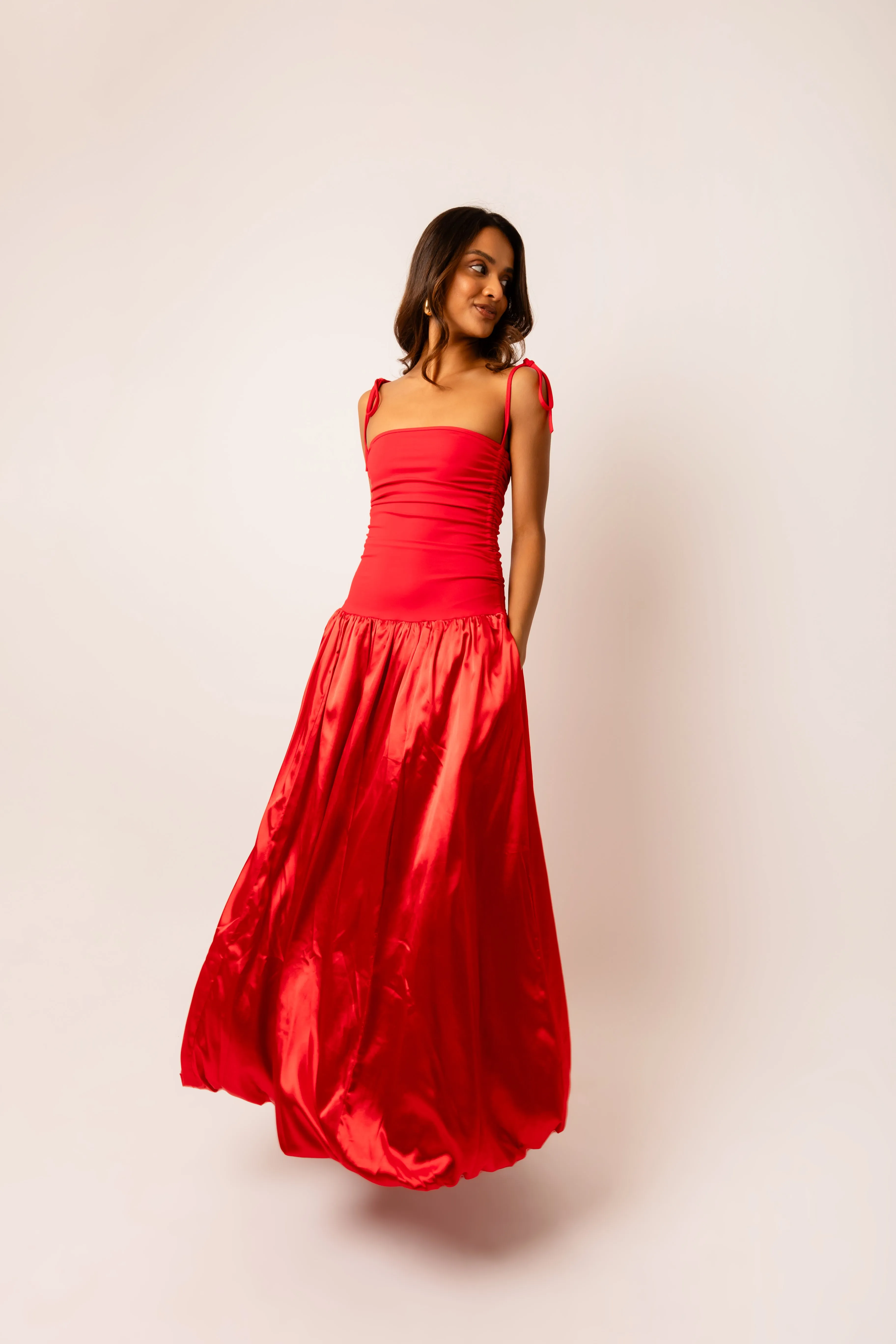 Alexa Red Satin Puffball Dress sold by AMYLYNN product image thumbnail 3