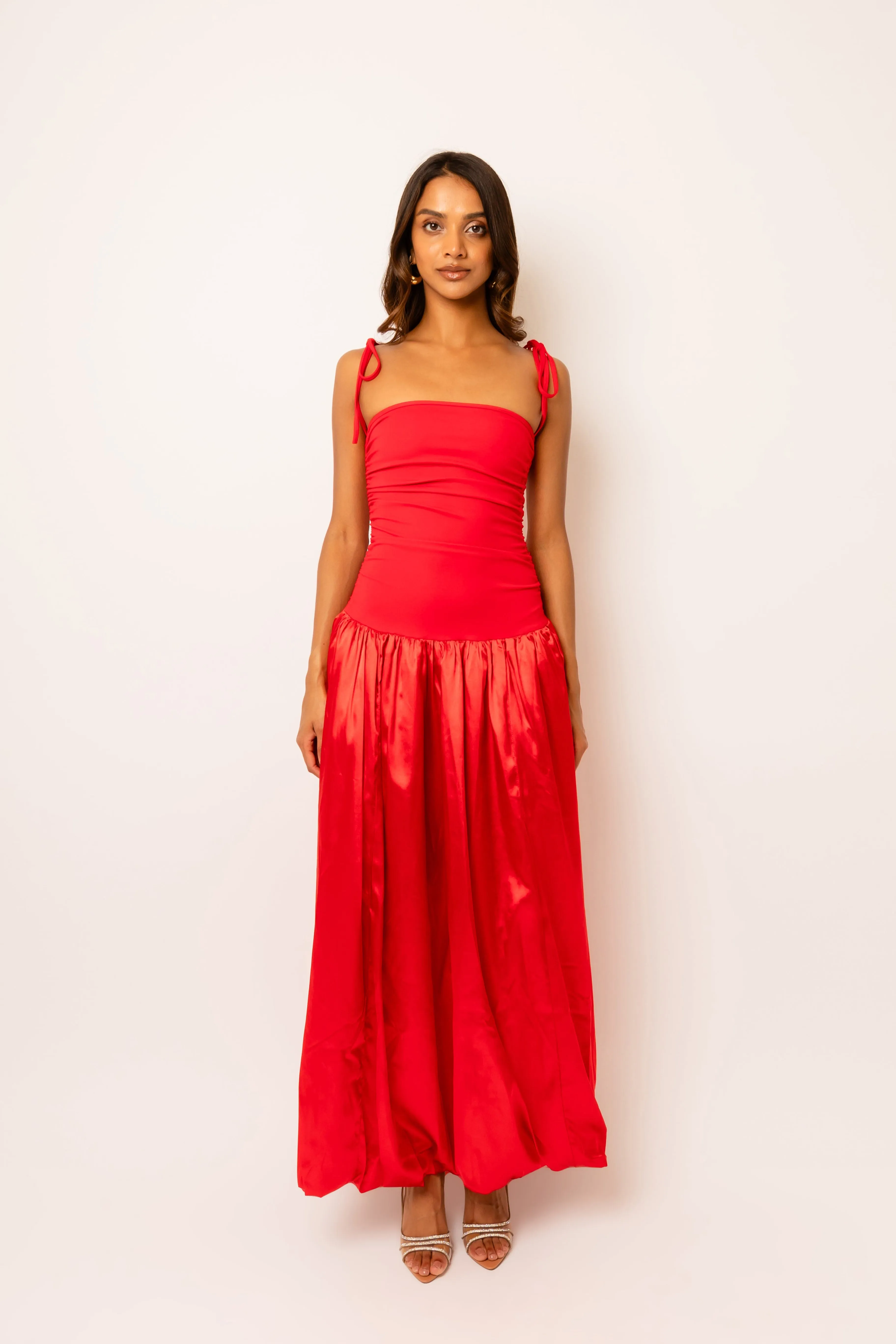 Alexa Red Satin Puffball Dress sold by AMYLYNN product image thumbnail 4
