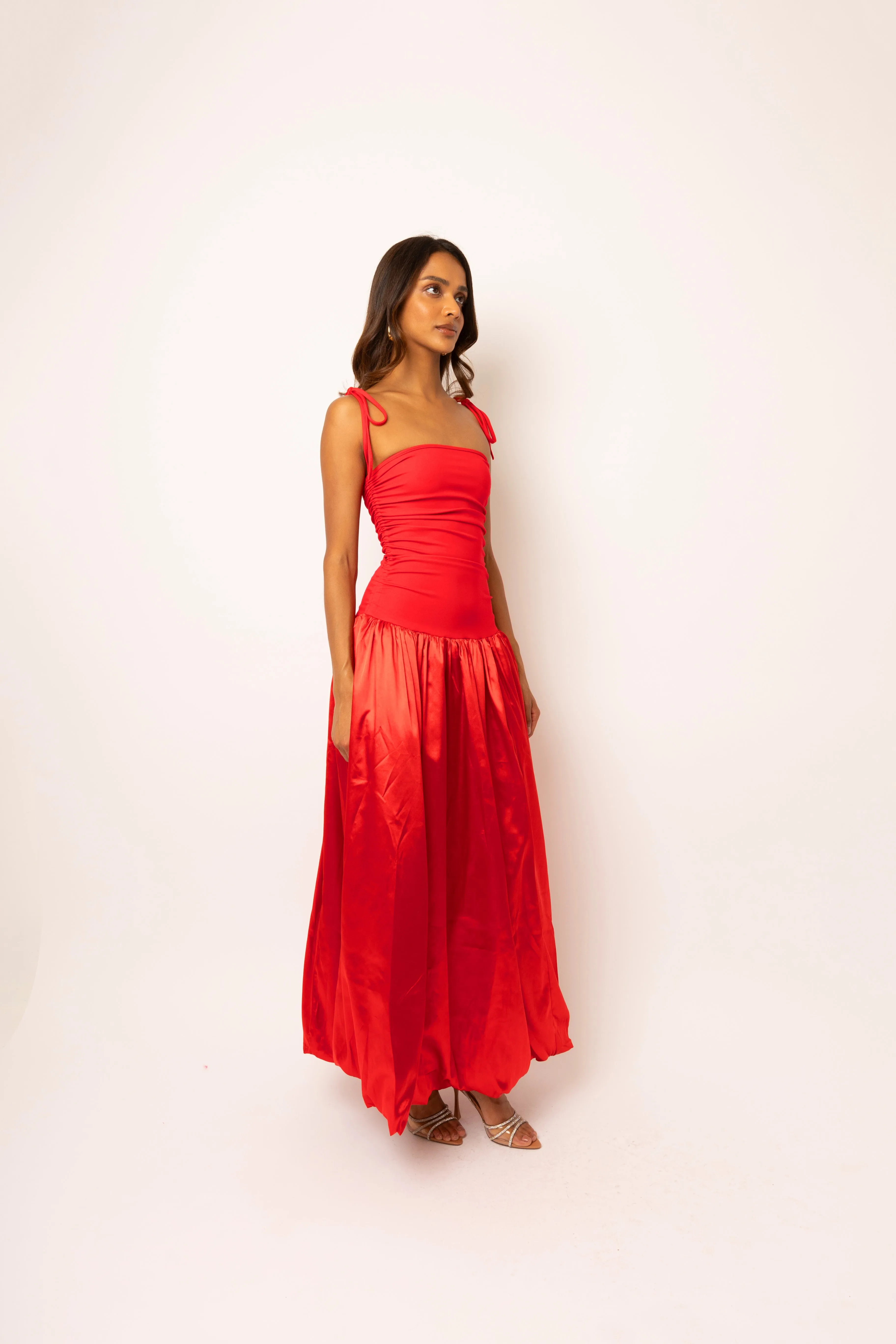 Alexa Red Satin Puffball Dress sold by AMYLYNN product image thumbnail 5