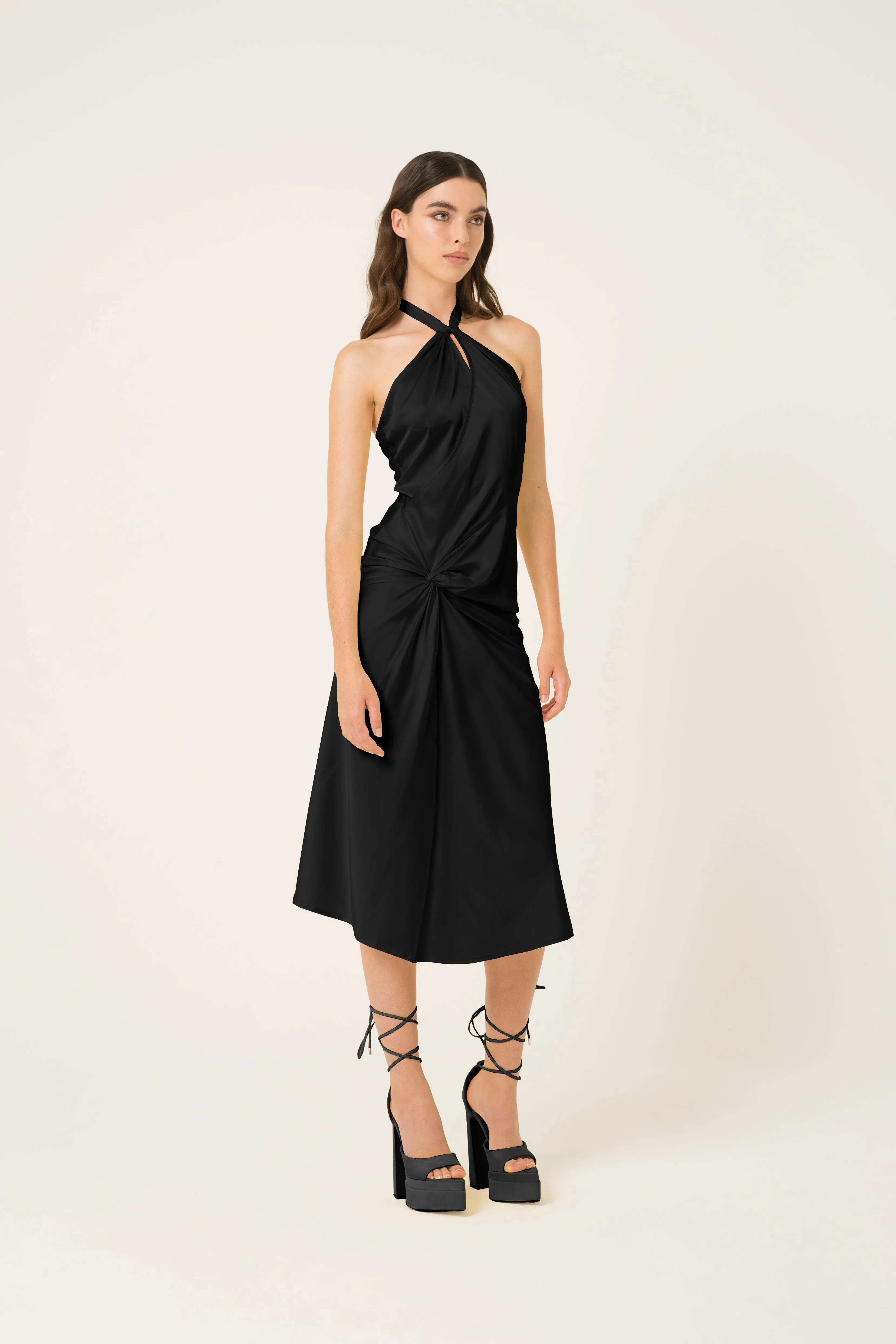 Serena Black Halter-neck Satin Midi Dress sold by AMYLYNN product image thumbnail 2