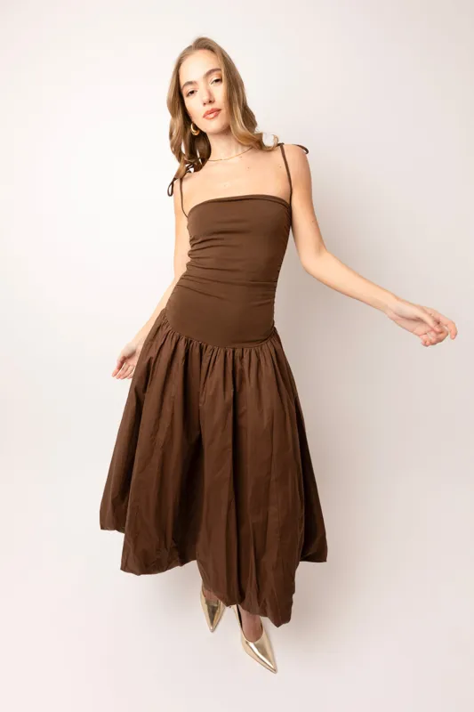 Alexa Chocolate Brown Puffball Dress sold by AMYLYNN