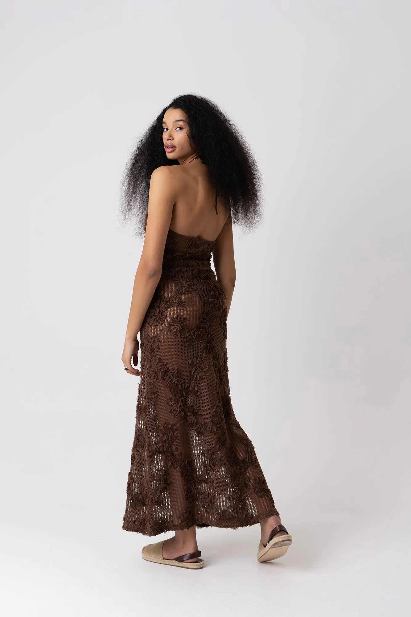 Cici Pure Cotton Brown Floral Crochet Maxi Dress sold by AMYLYNN product image thumbnail 3