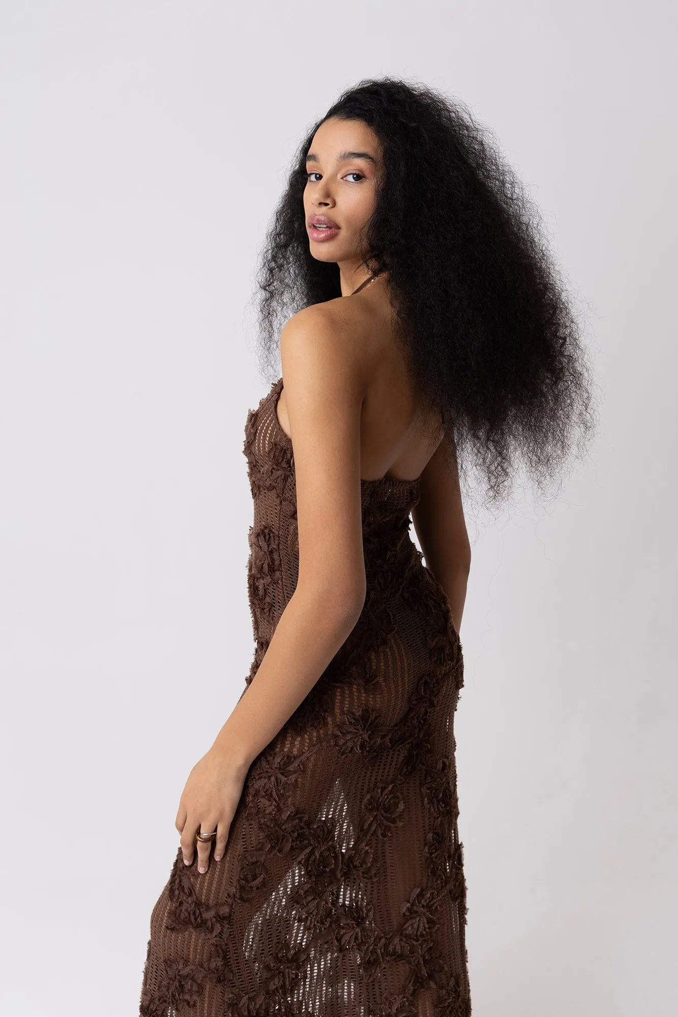 Cici Pure Cotton Brown Floral Crochet Maxi Dress sold by AMYLYNN product image thumbnail 4