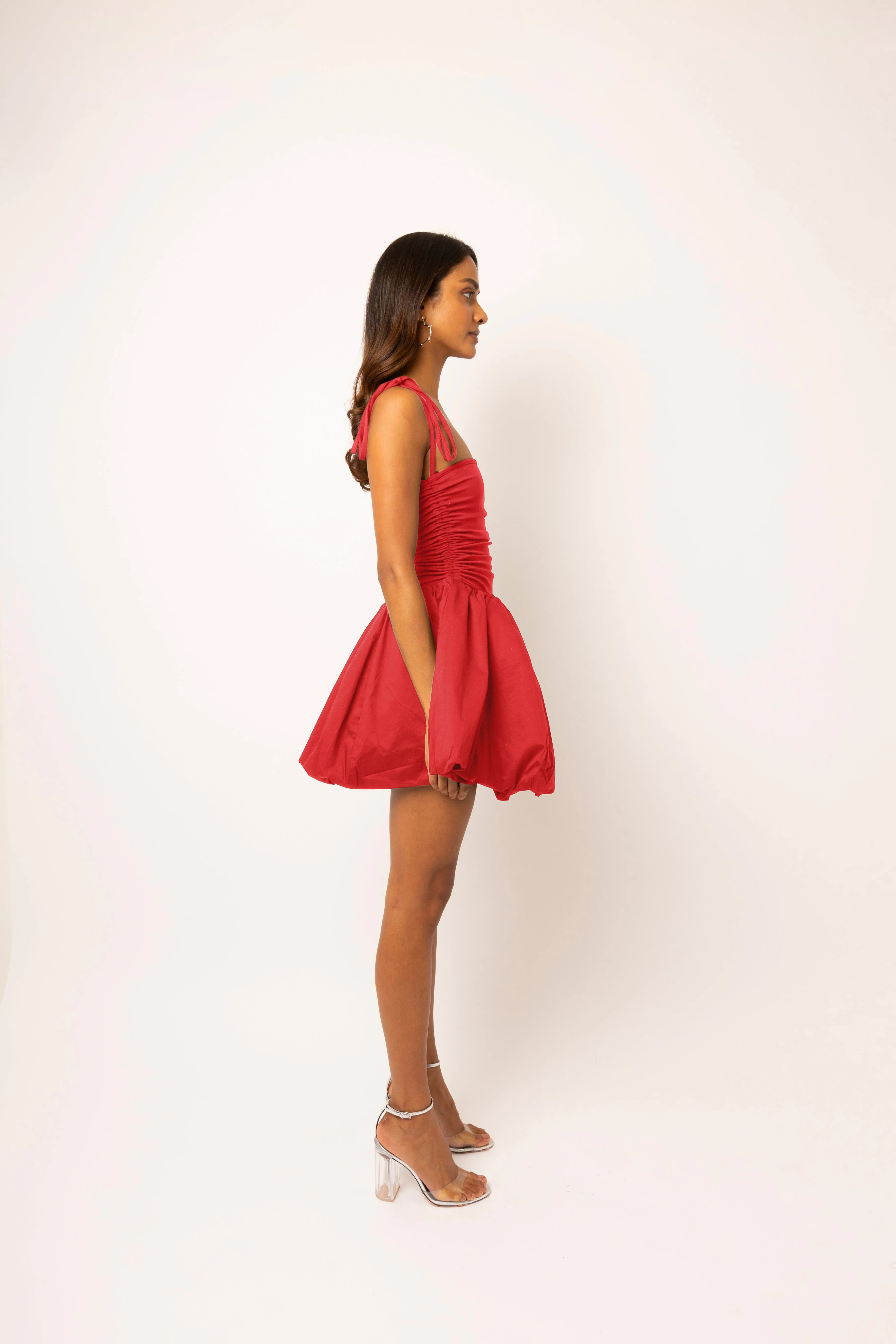 Alexa Cotton Cherry Red Puffball Mini Dress sold by AMYLYNN product image thumbnail 5