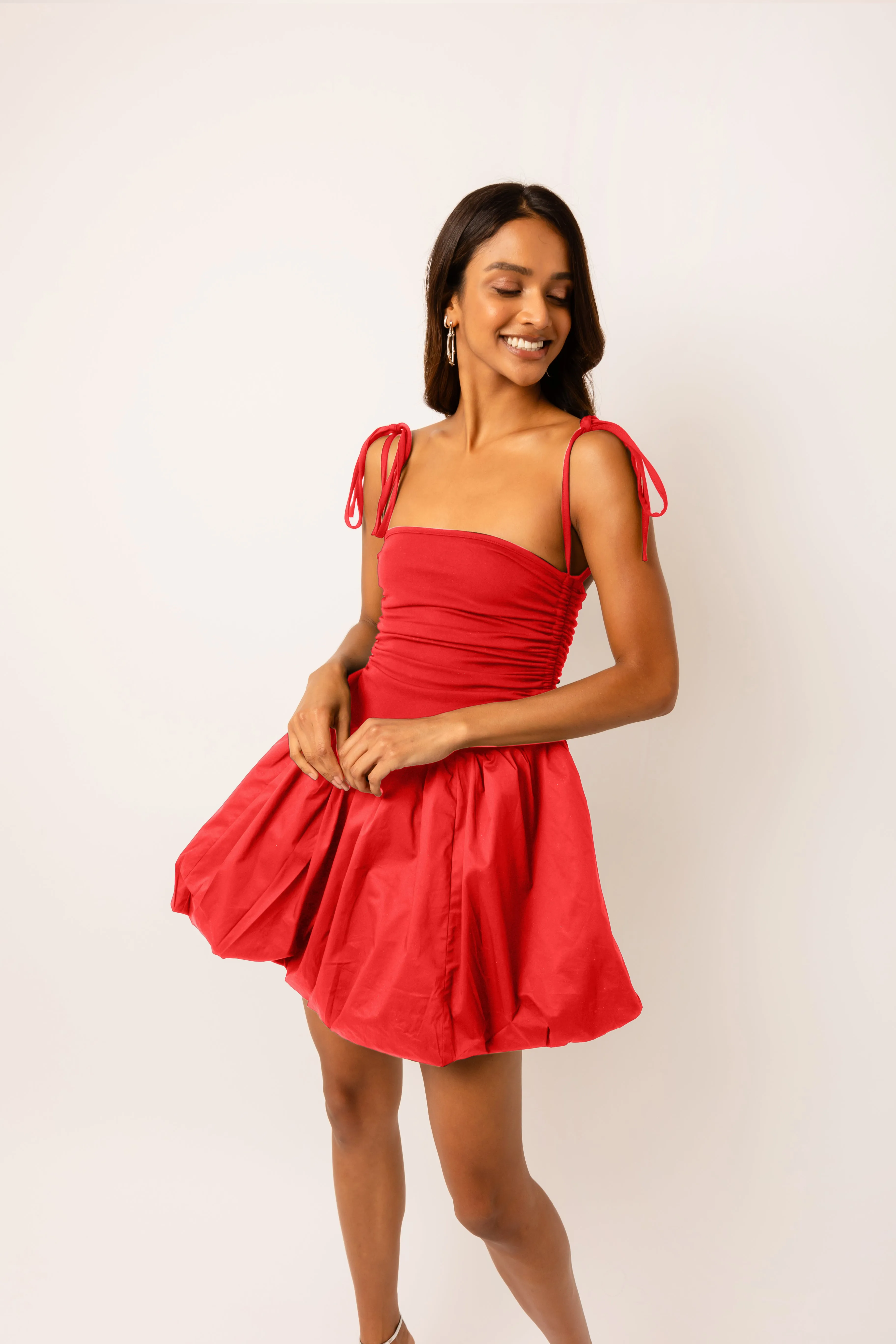 Alexa Cotton Cherry Red Puffball Mini Dress sold by AMYLYNN product image thumbnail 3