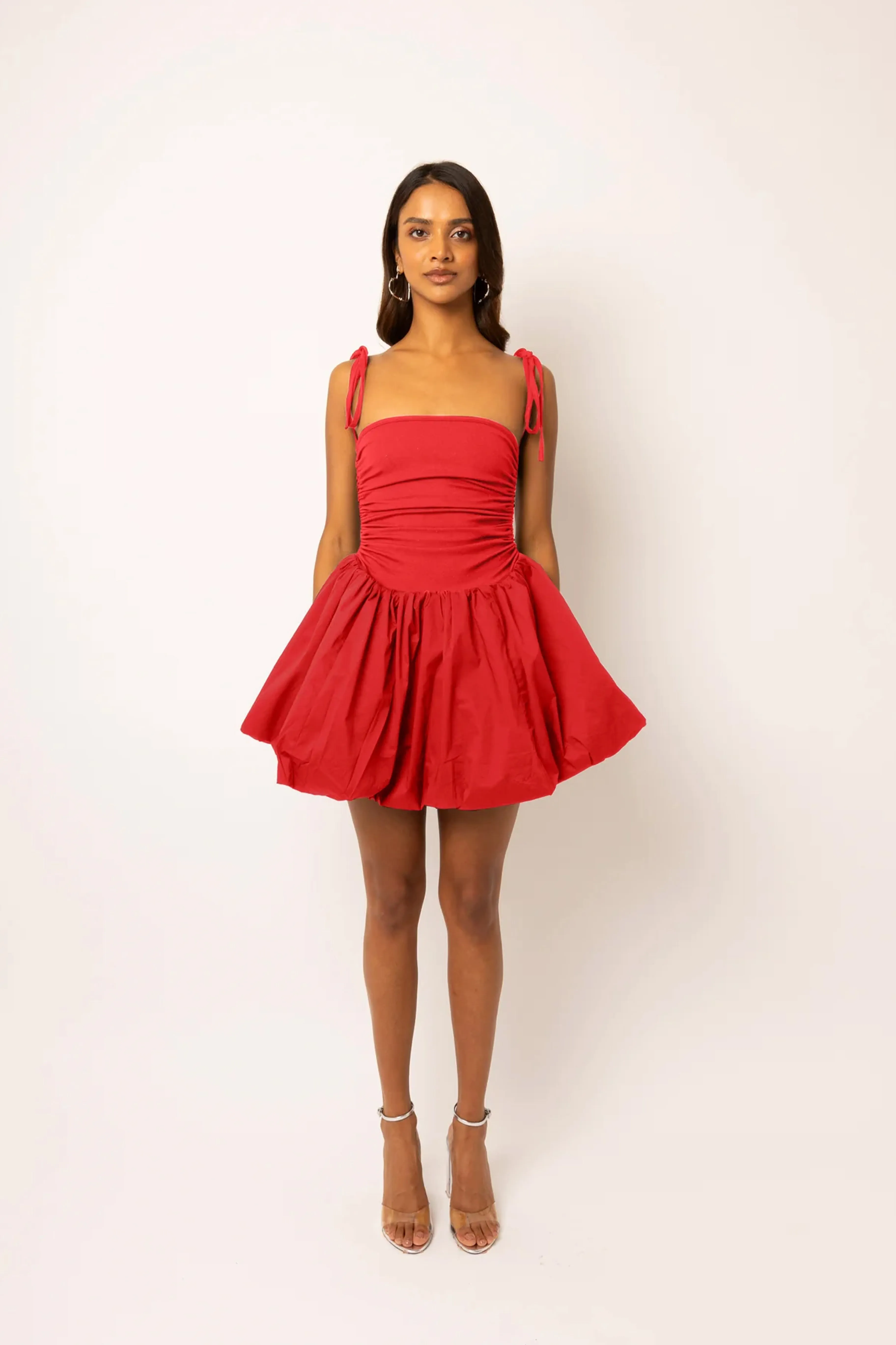 Alexa Cotton Cherry Red Puffball Mini Dress sold by AMYLYNN product image thumbnail 2