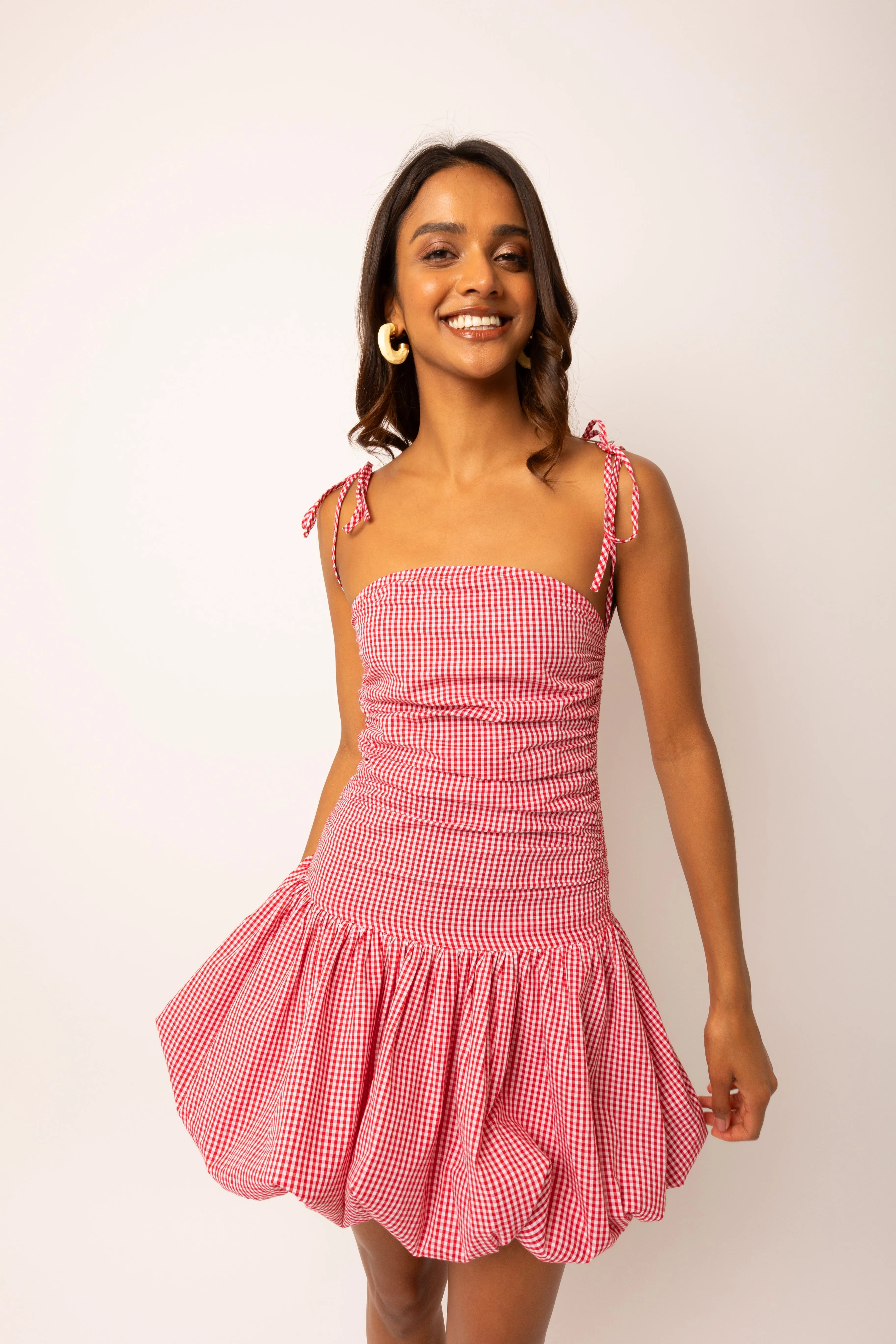 Alexa Red Gingham Puffball Ultra Mini Dress sold by AMYLYNN product image thumbnail 2