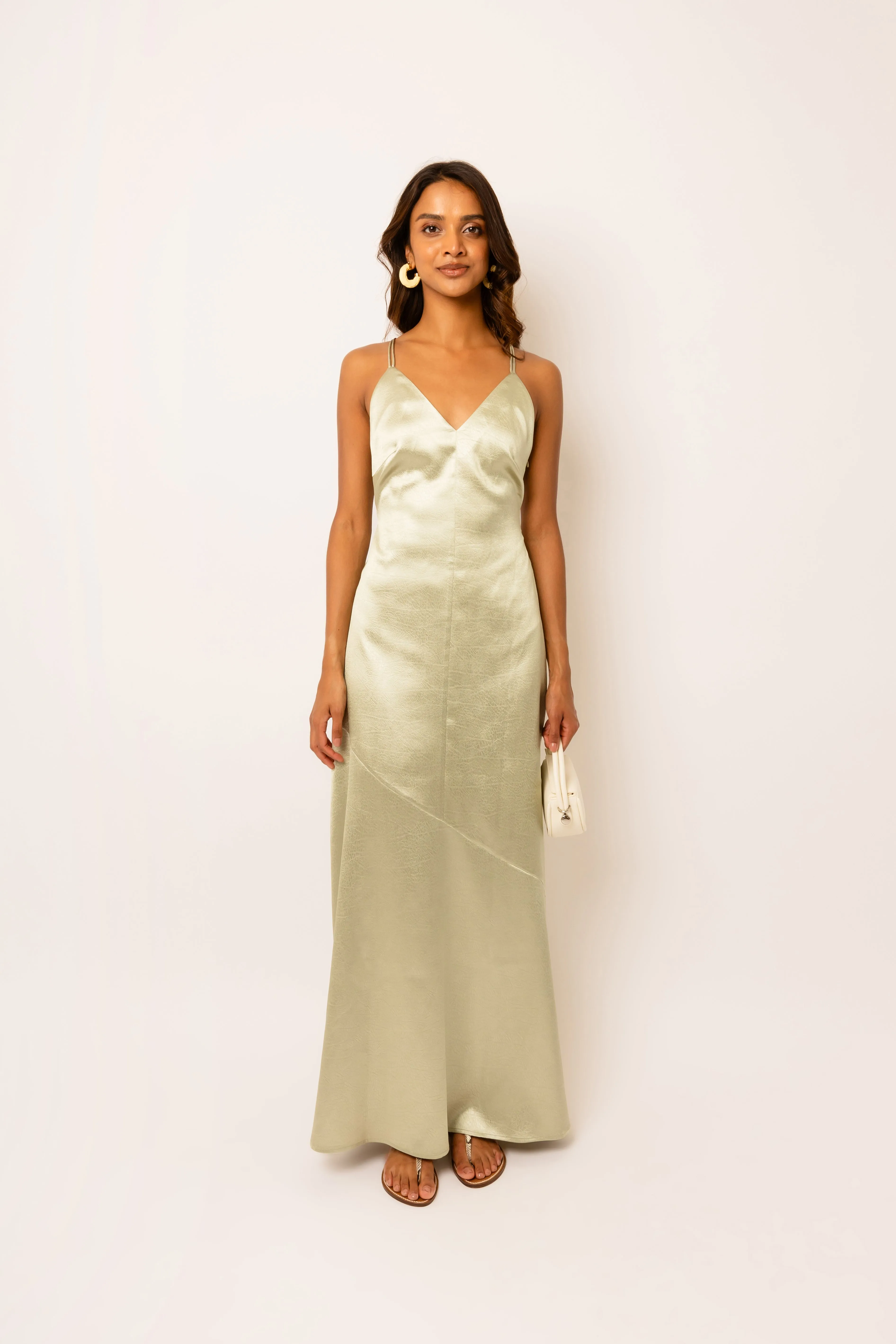 Leonie Mint Satin Maxi Dress sold by AMYLYNN