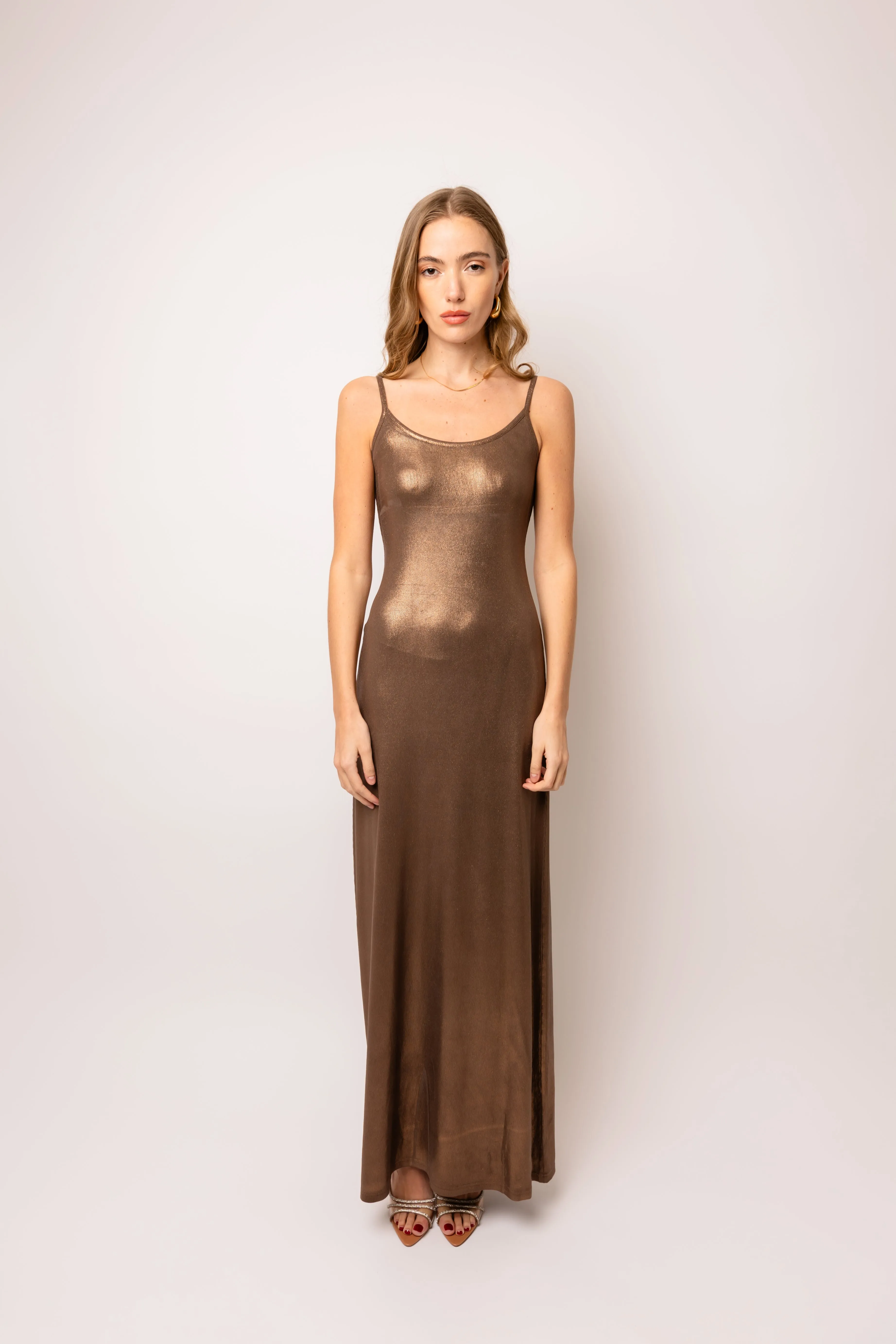 Kimber Brown Metallic Maxi Dress sold by AMYLYNN product image thumbnail 2