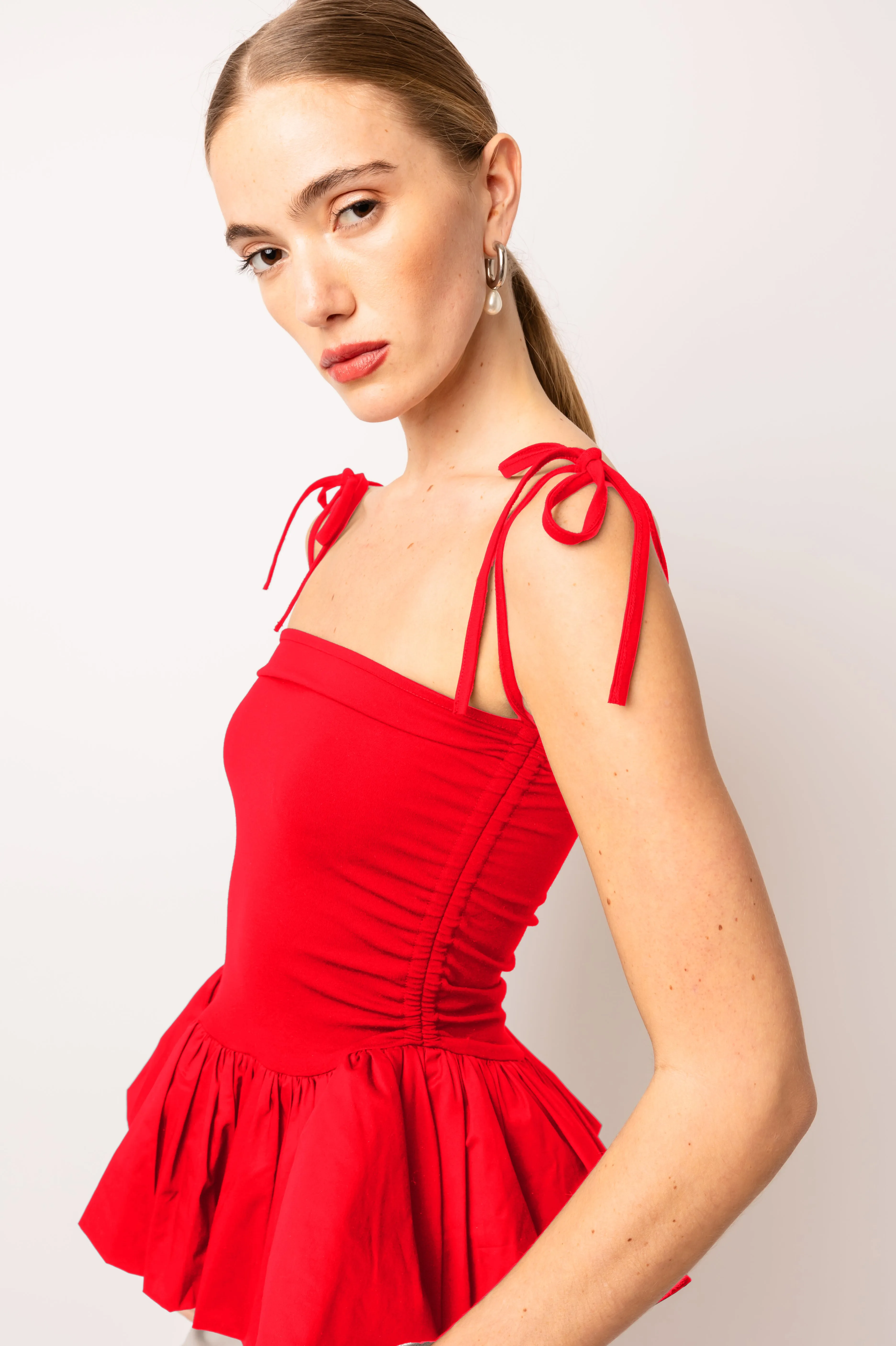 Alexa Pure Cotton Cherry Red Puffball Top sold by AMYLYNN product image thumbnail 4