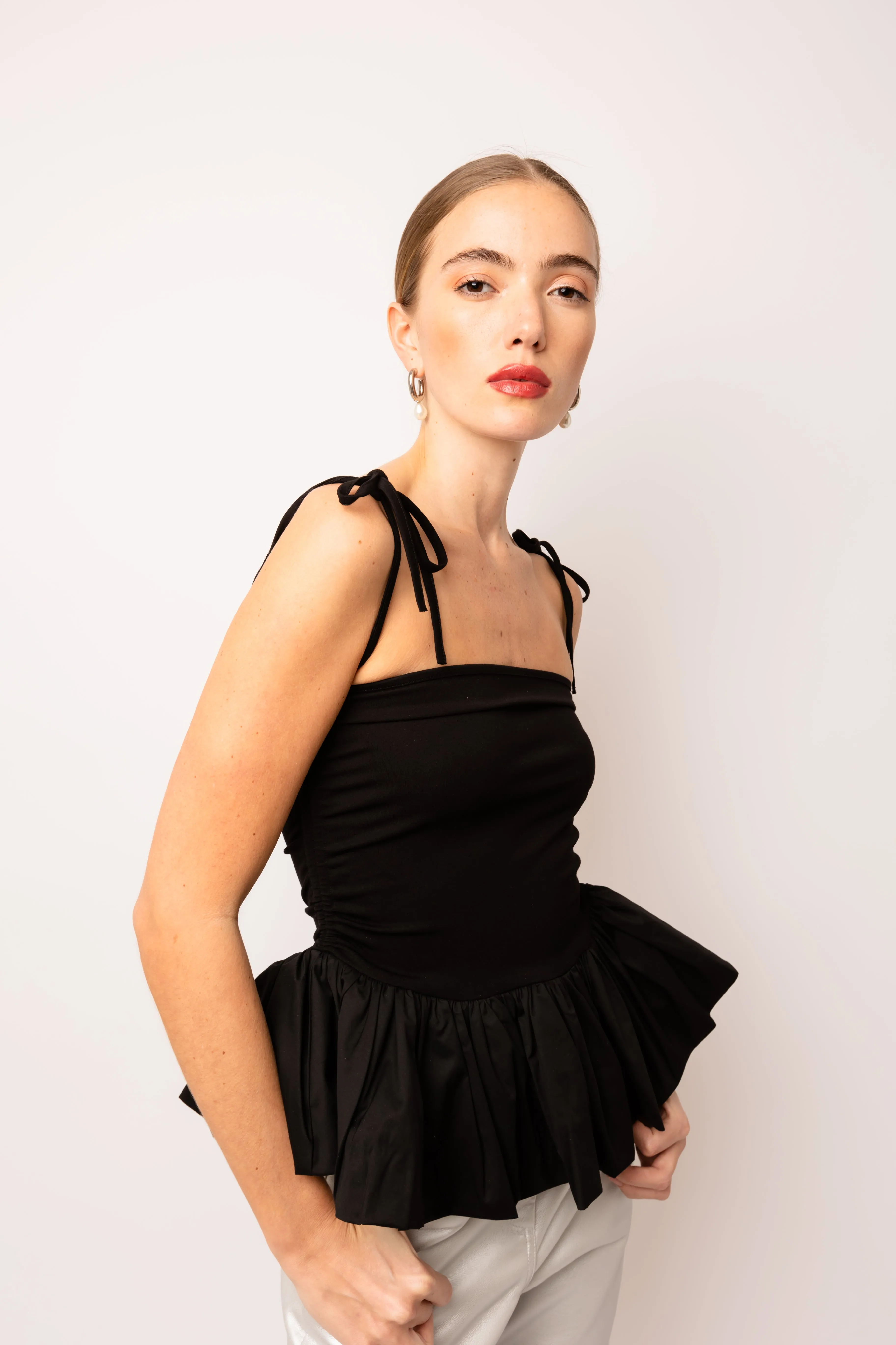 Alexa Rich Cotton Black Puffball Ruffle Top sold by AMYLYNN product image thumbnail 4