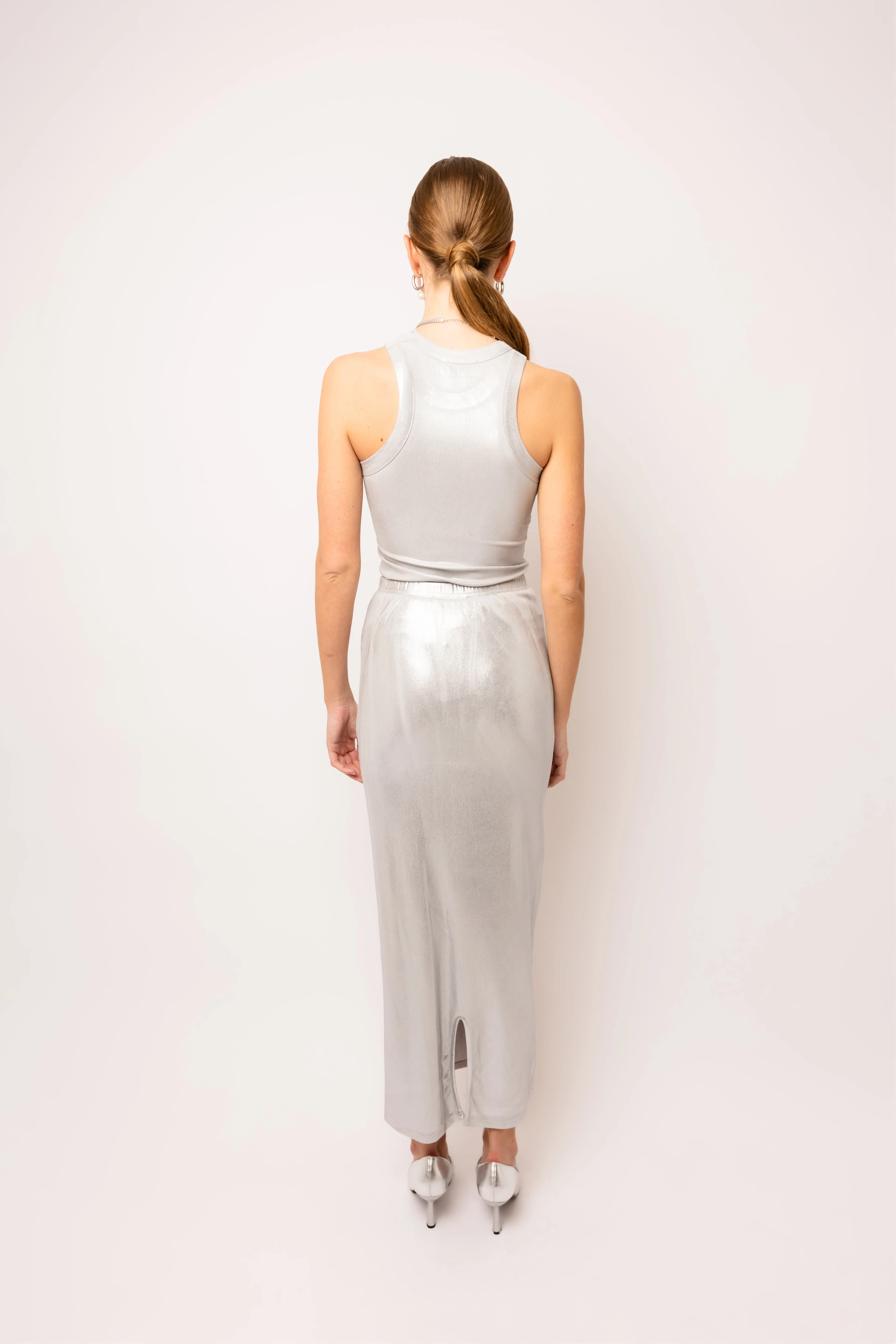 Lulu Silver Metallic Maxi Skirt sold by AMYLYNN product image thumbnail 5