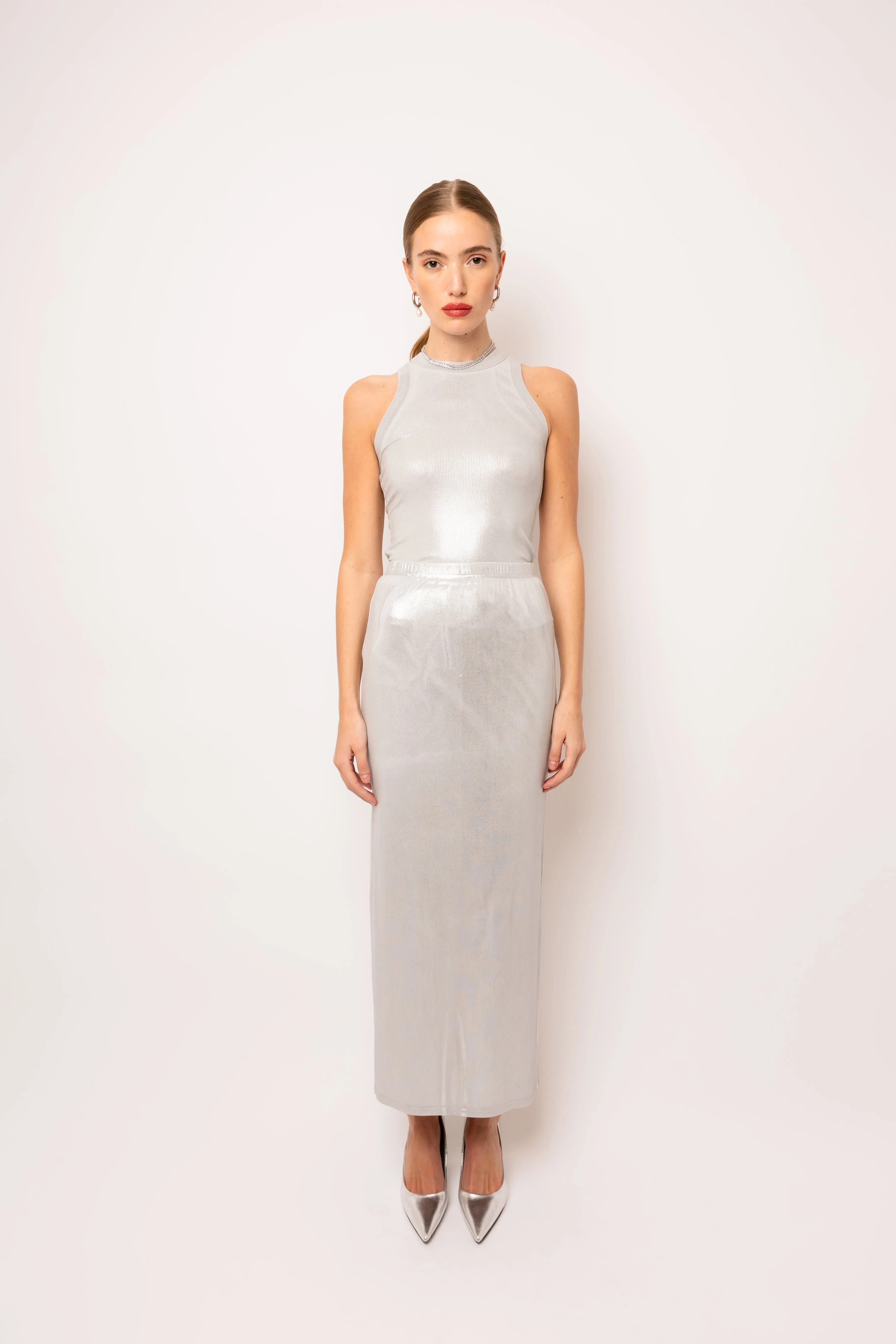 Lulu Silver Metallic Maxi Skirt sold by AMYLYNN product image thumbnail 3