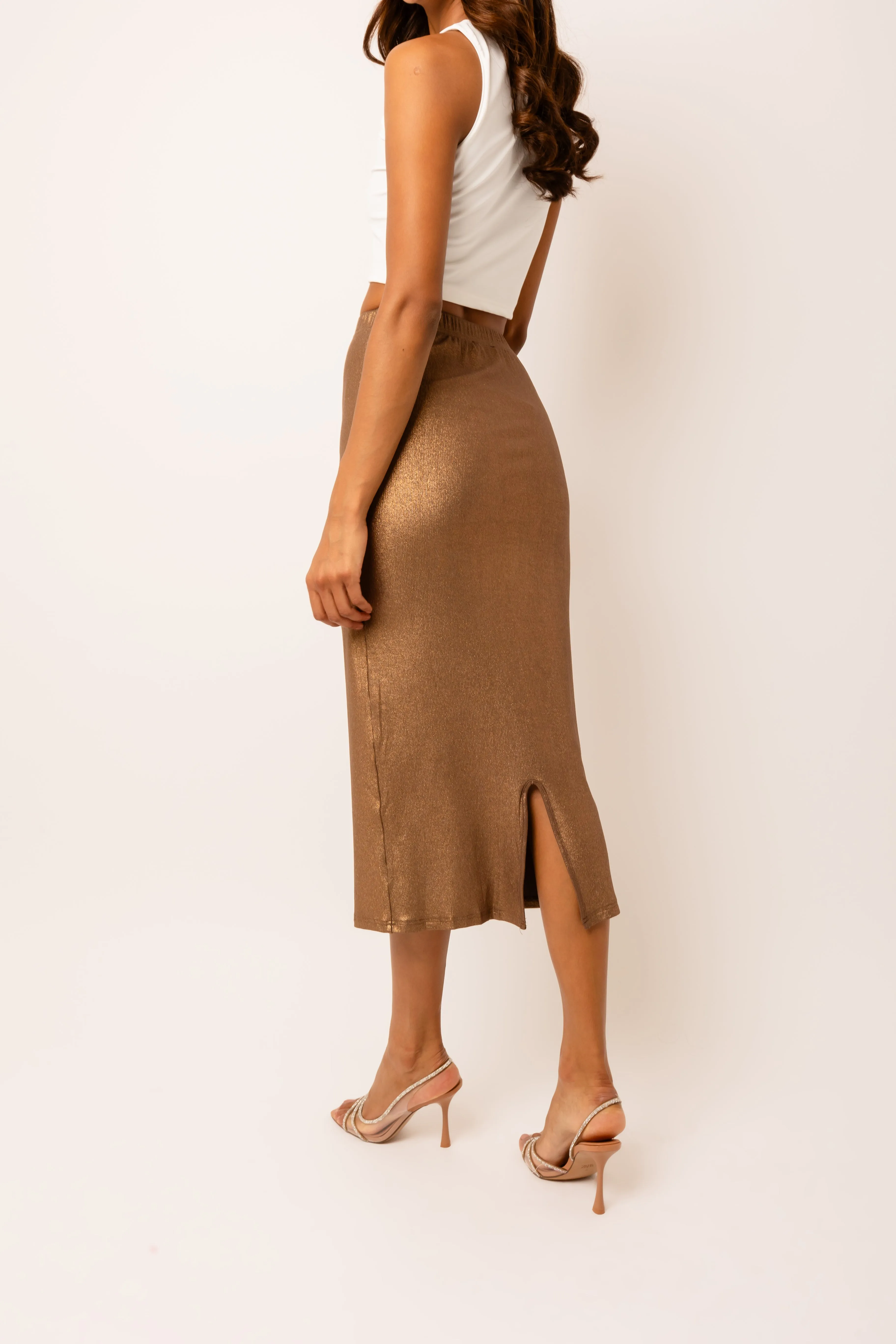 Lulu Brown Metallic Midi Skirt sold by AMYLYNN product image thumbnail 5