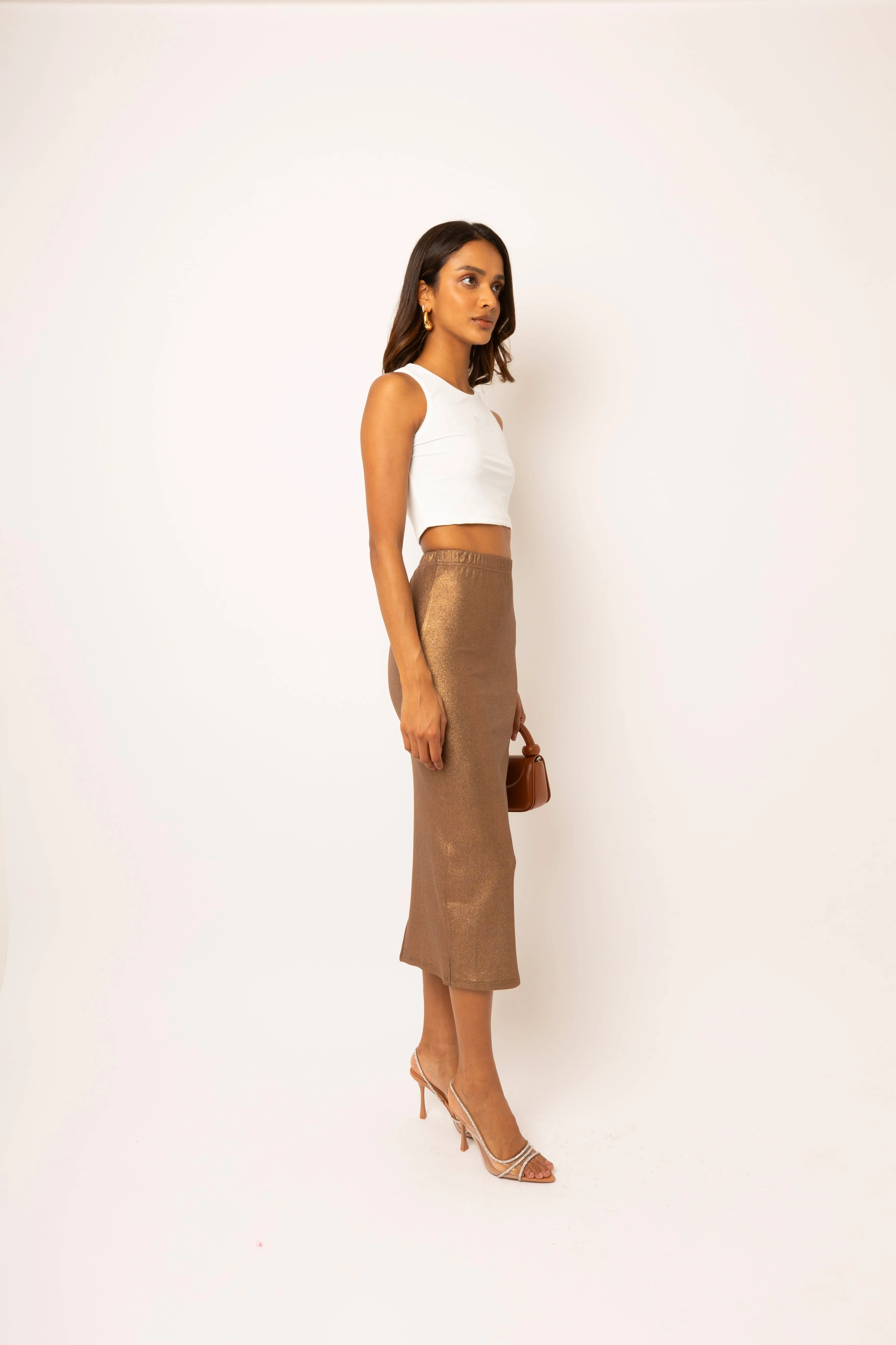 Lulu Brown Metallic Midi Skirt sold by AMYLYNN product image thumbnail 3