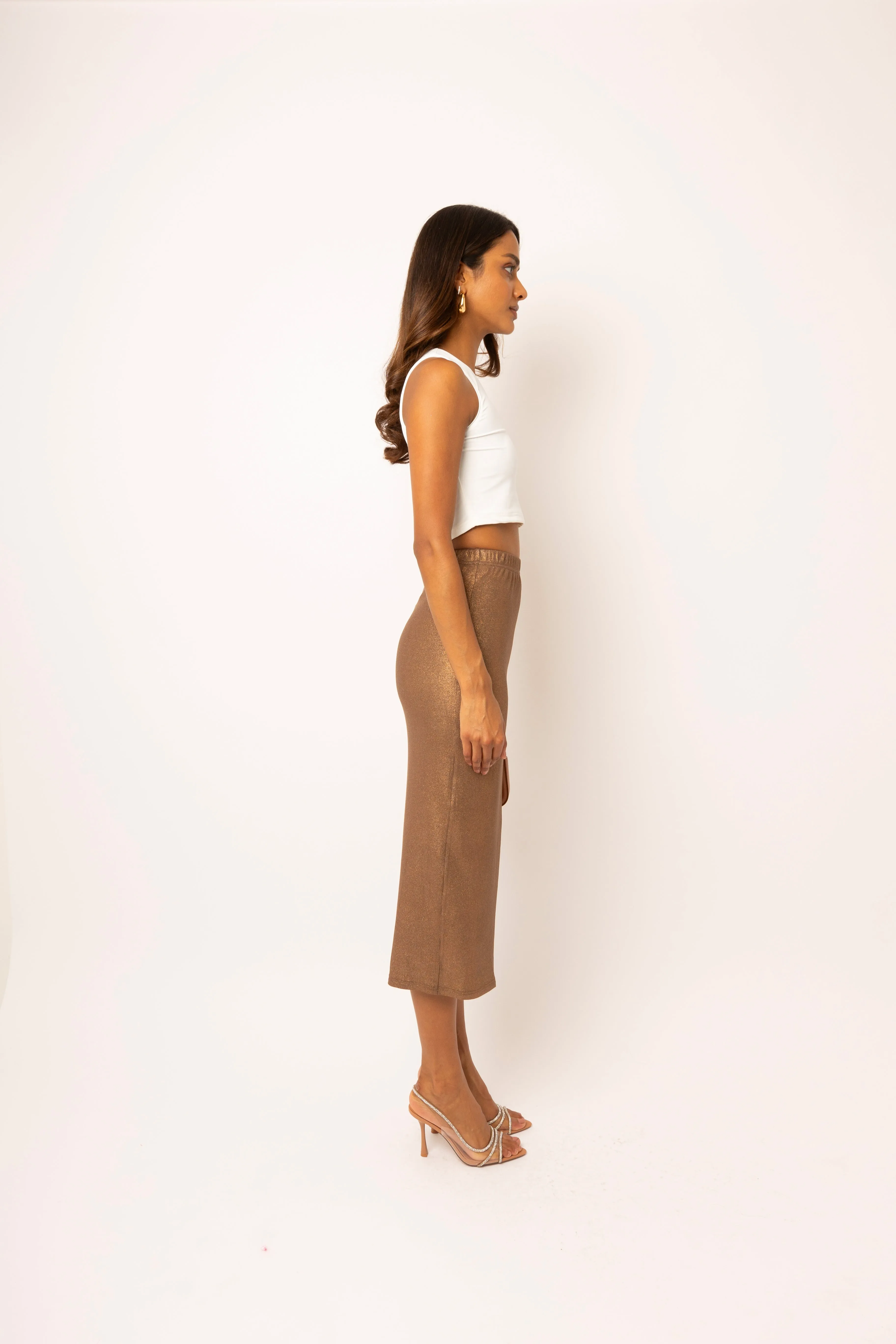 Lulu Brown Metallic Midi Skirt sold by AMYLYNN product image thumbnail 4