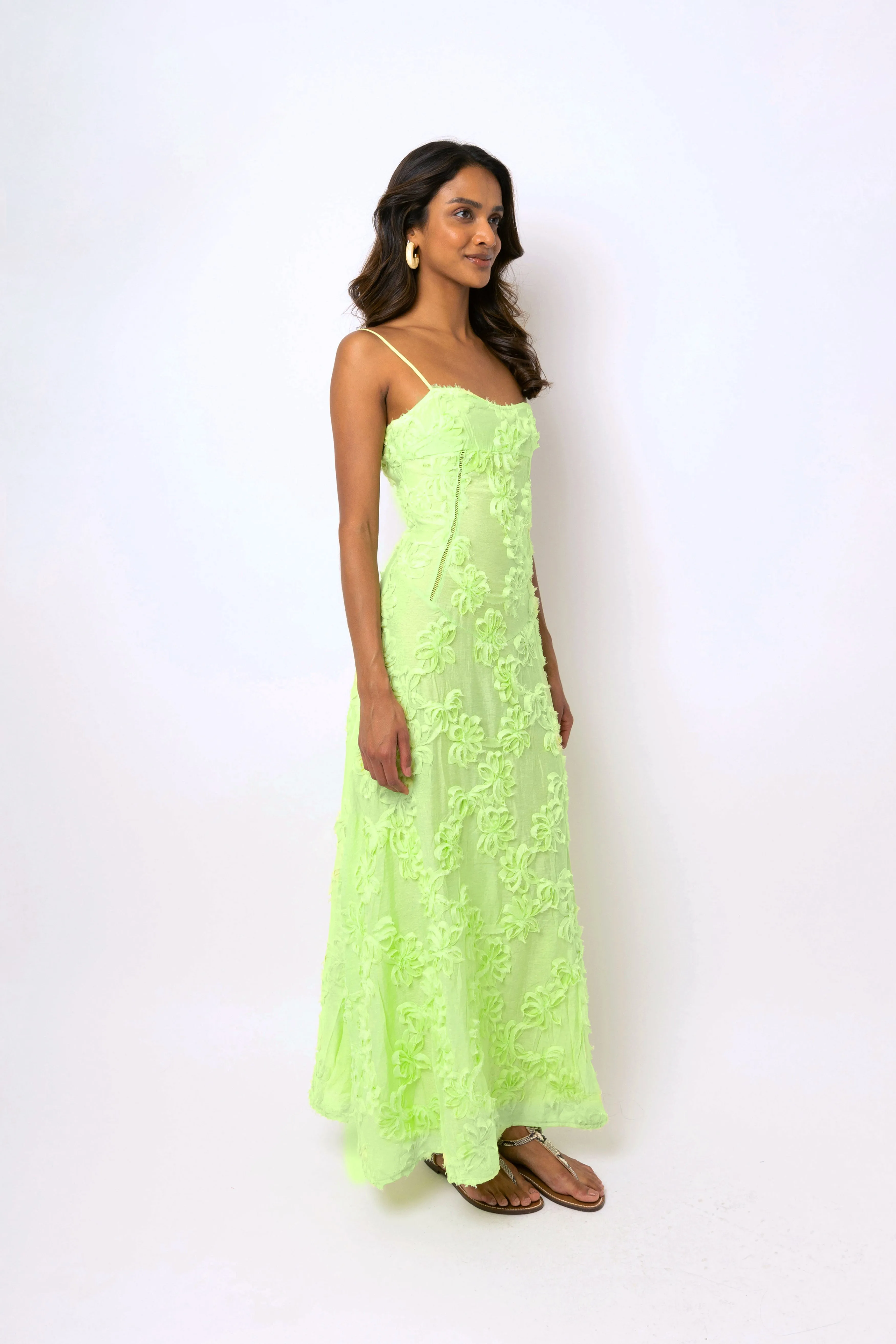 Sofia Chartreuse Green Semi Sheer Maxi Dress sold by AMYLYNN product image thumbnail 3