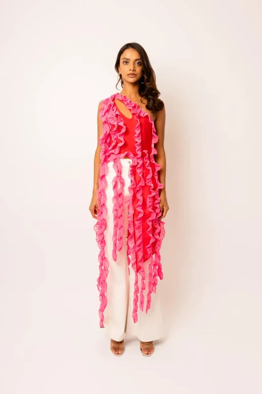 Suki Pink Ruffle Frill Chiffon Top sold by AMYLYNN