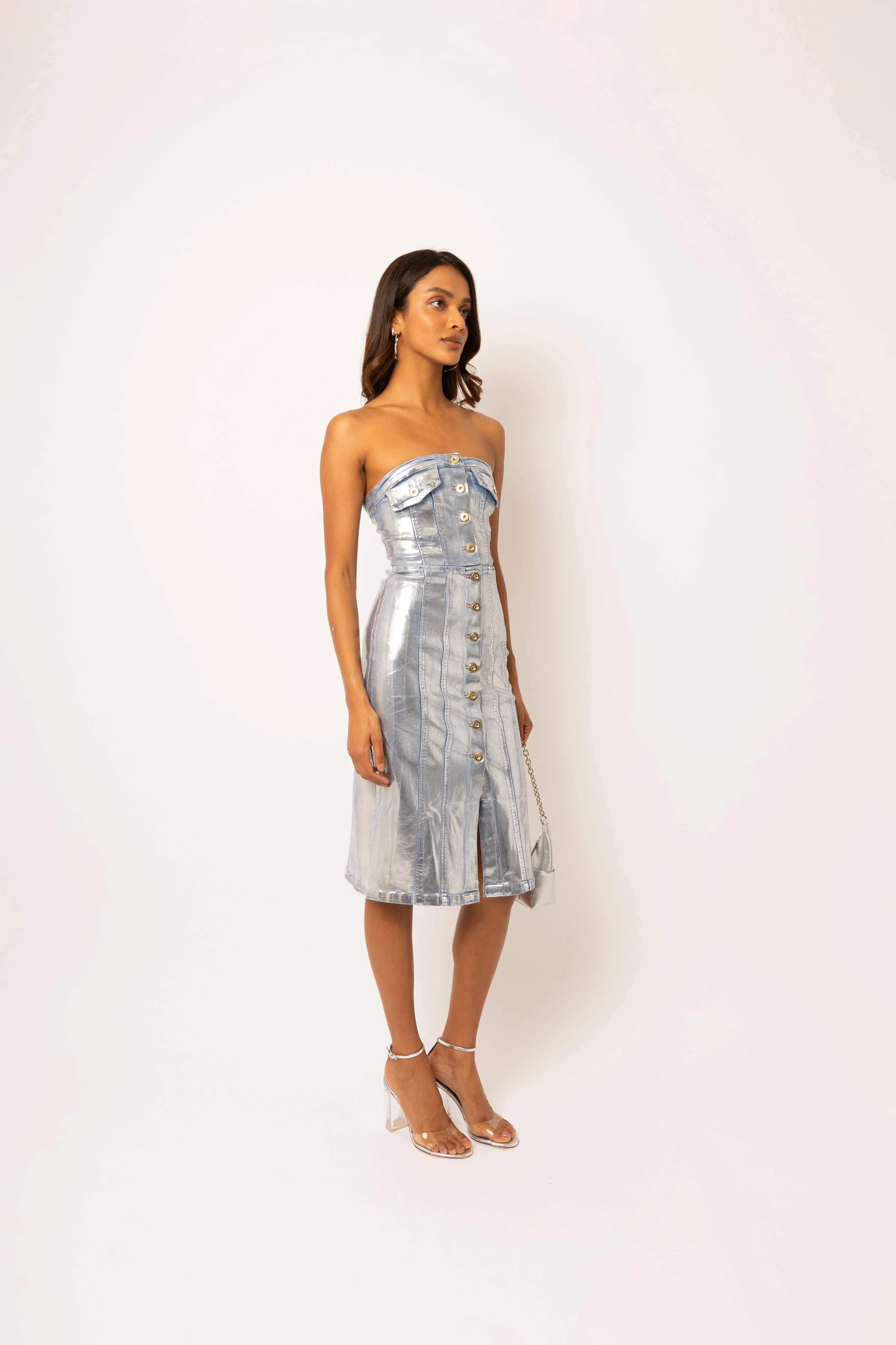 Sadie Metallic Denim Midi Dress sold by AMYLYNN product image thumbnail 3