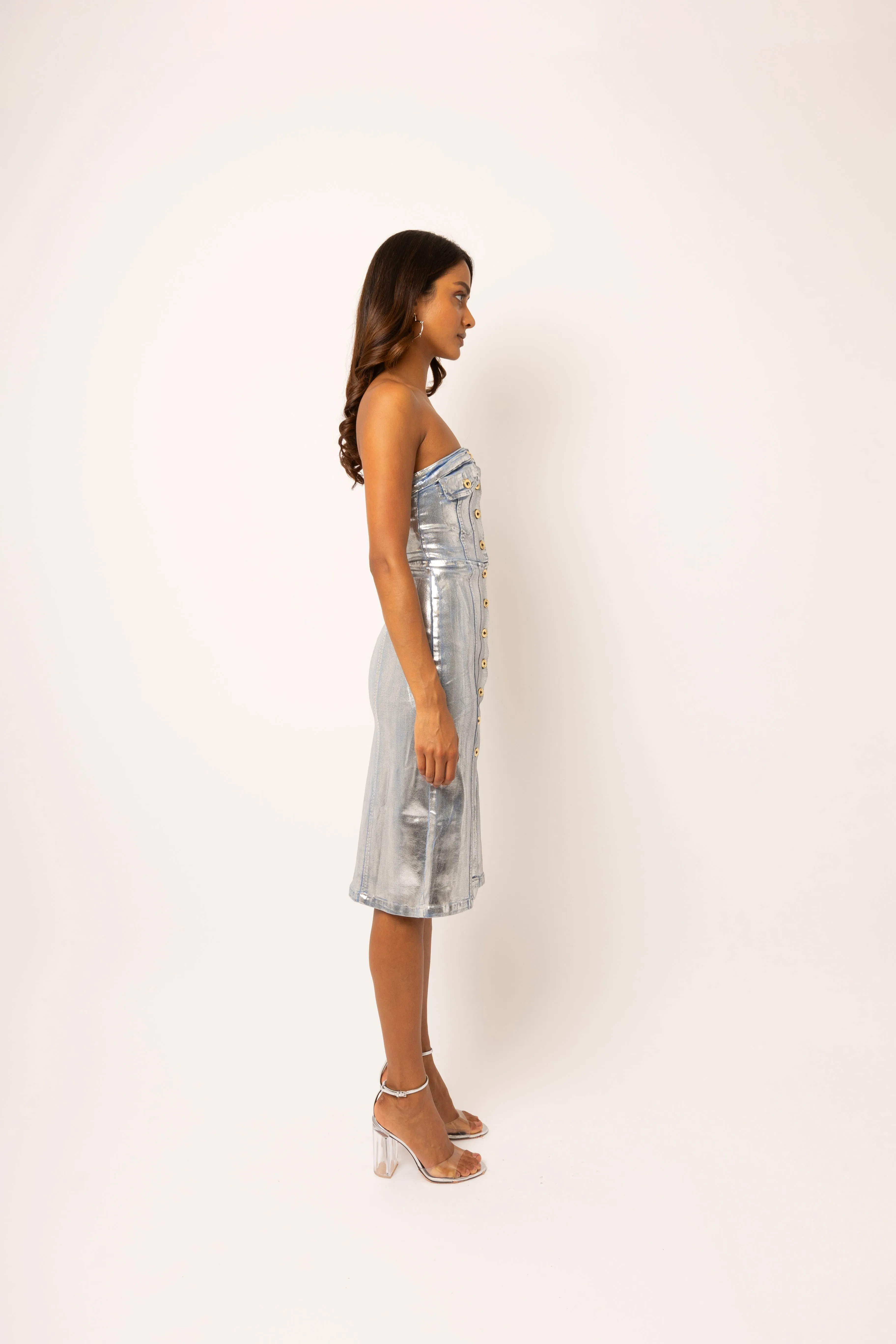 Sadie Metallic Denim Midi Dress sold by AMYLYNN product image thumbnail 4