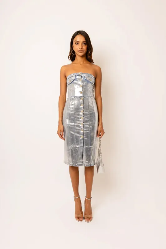 Sadie Metallic Denim Midi Dress sold by AMYLYNN